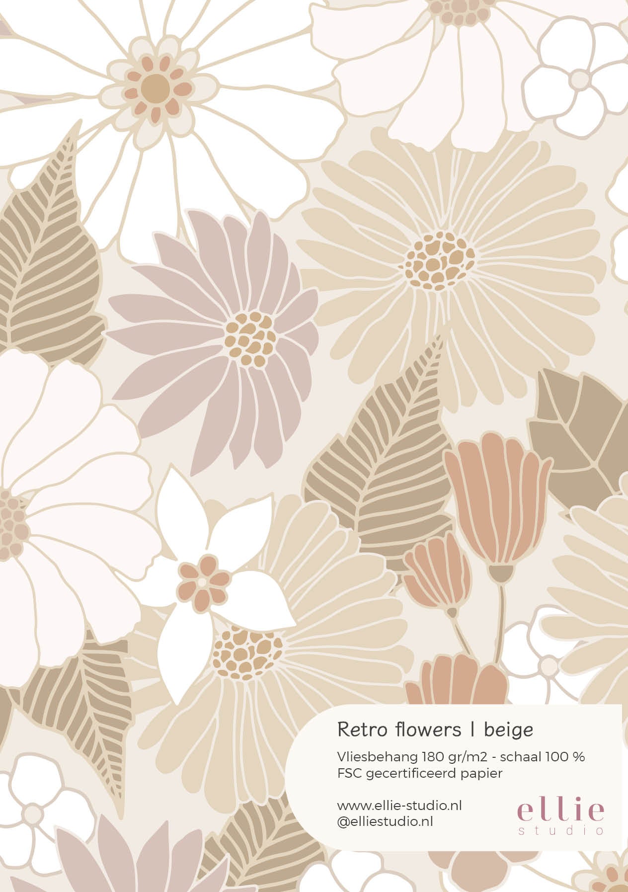 Behangstaal Retro Flowers - beige