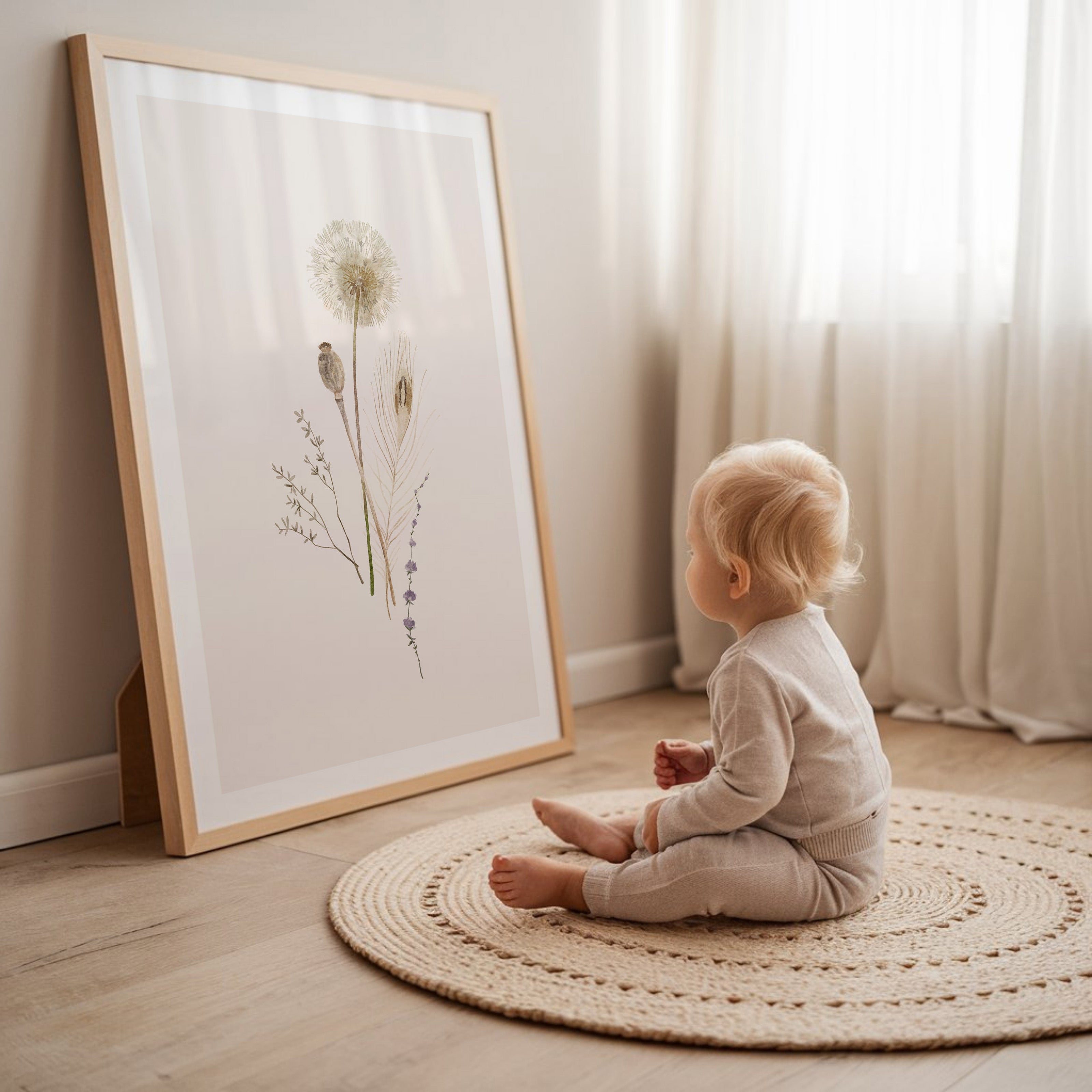 Kinderkamer poster - Plukboeket beige | Veldbloemen