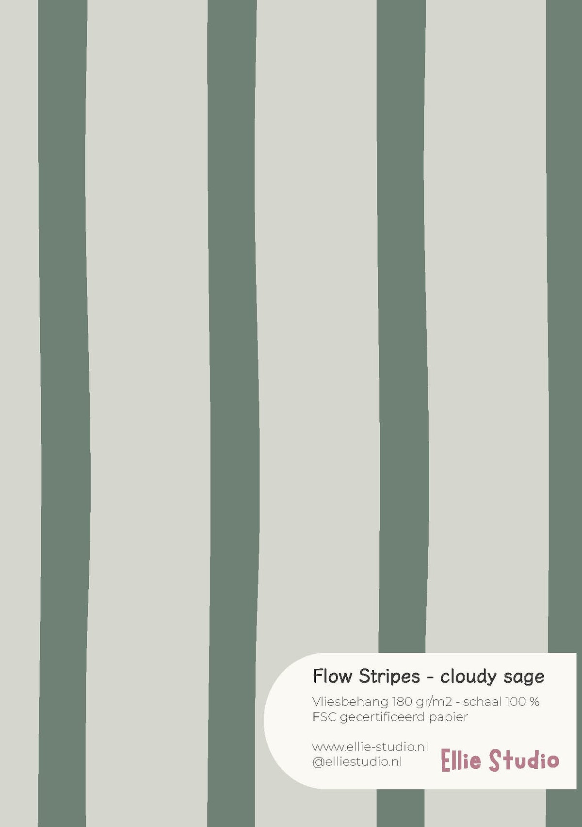 A4 behangstaal van Flow Stripes - cloudy sage met licht grijsgroen en gedempt saliegroen