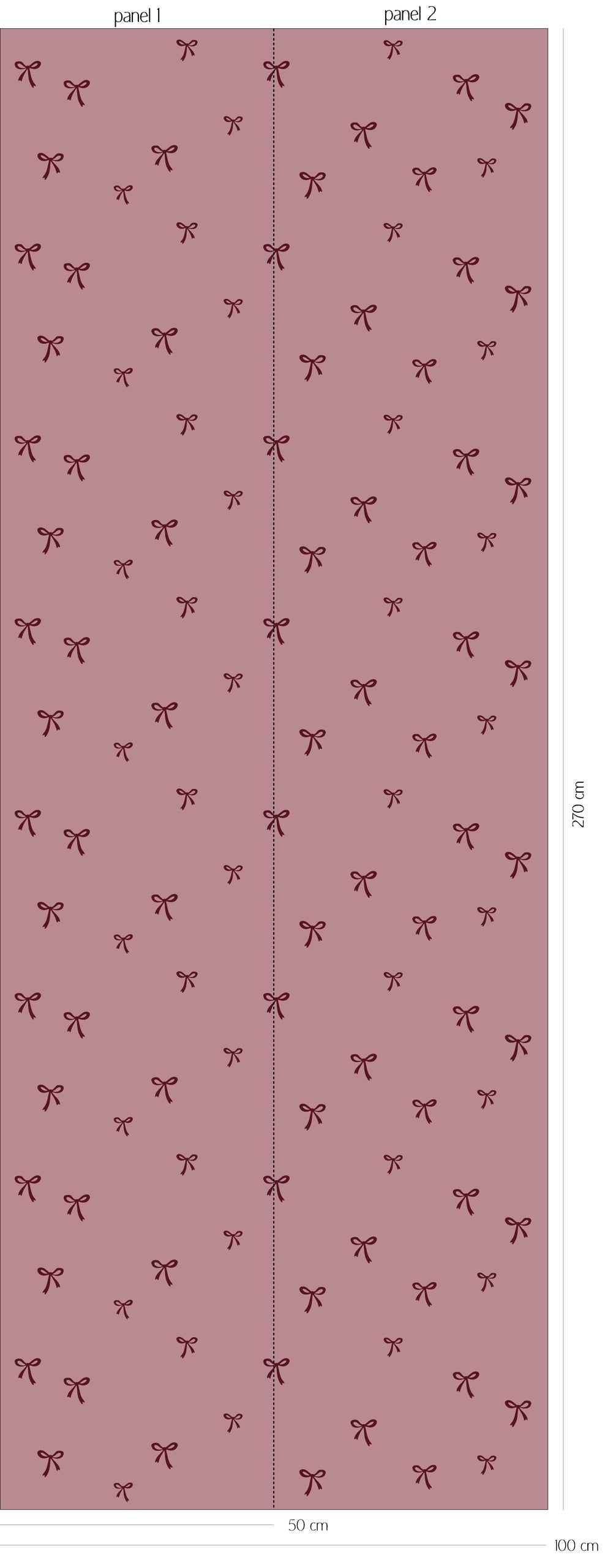 Patroonoverzicht van Strikjes - mauve merlot behang met kleine, los getekende strikjes in zacht mauve en diep merlotrood