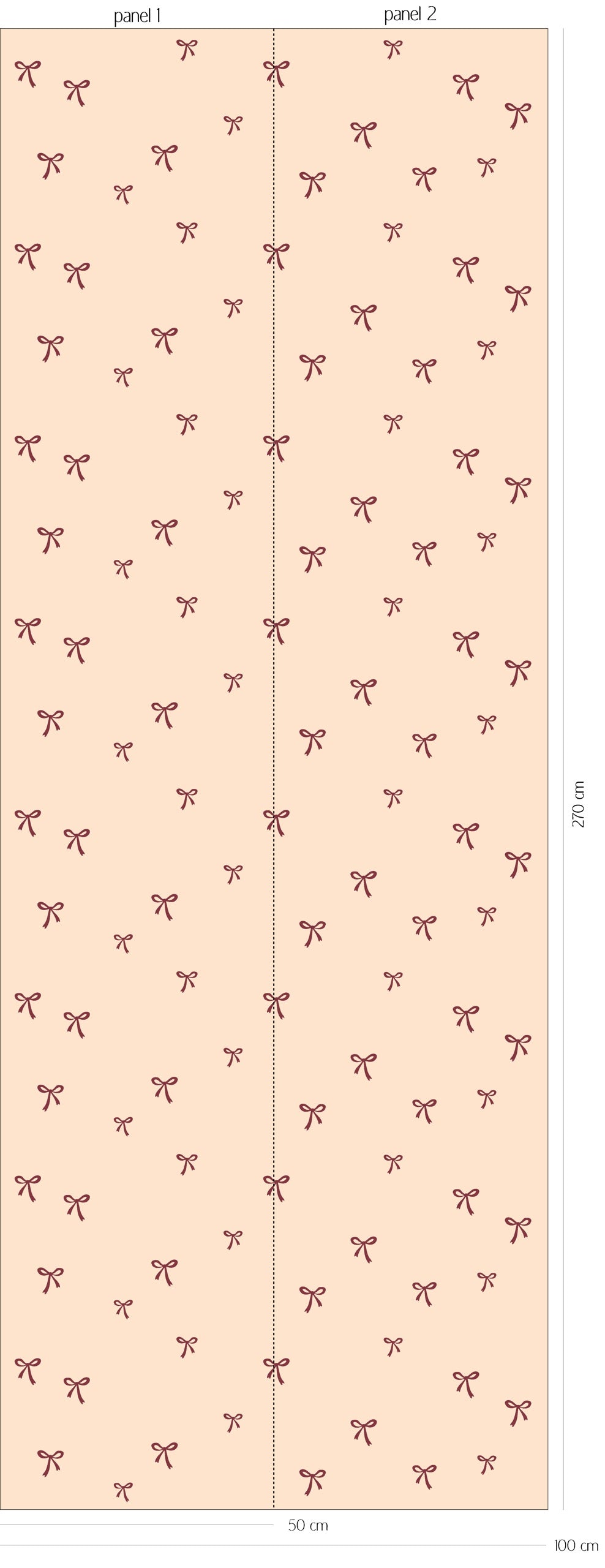 Patroonoverzicht van Strikjes - vanilla merlot behang met kleine, los getekende strikjes in warme vanillecrème en merlotrood