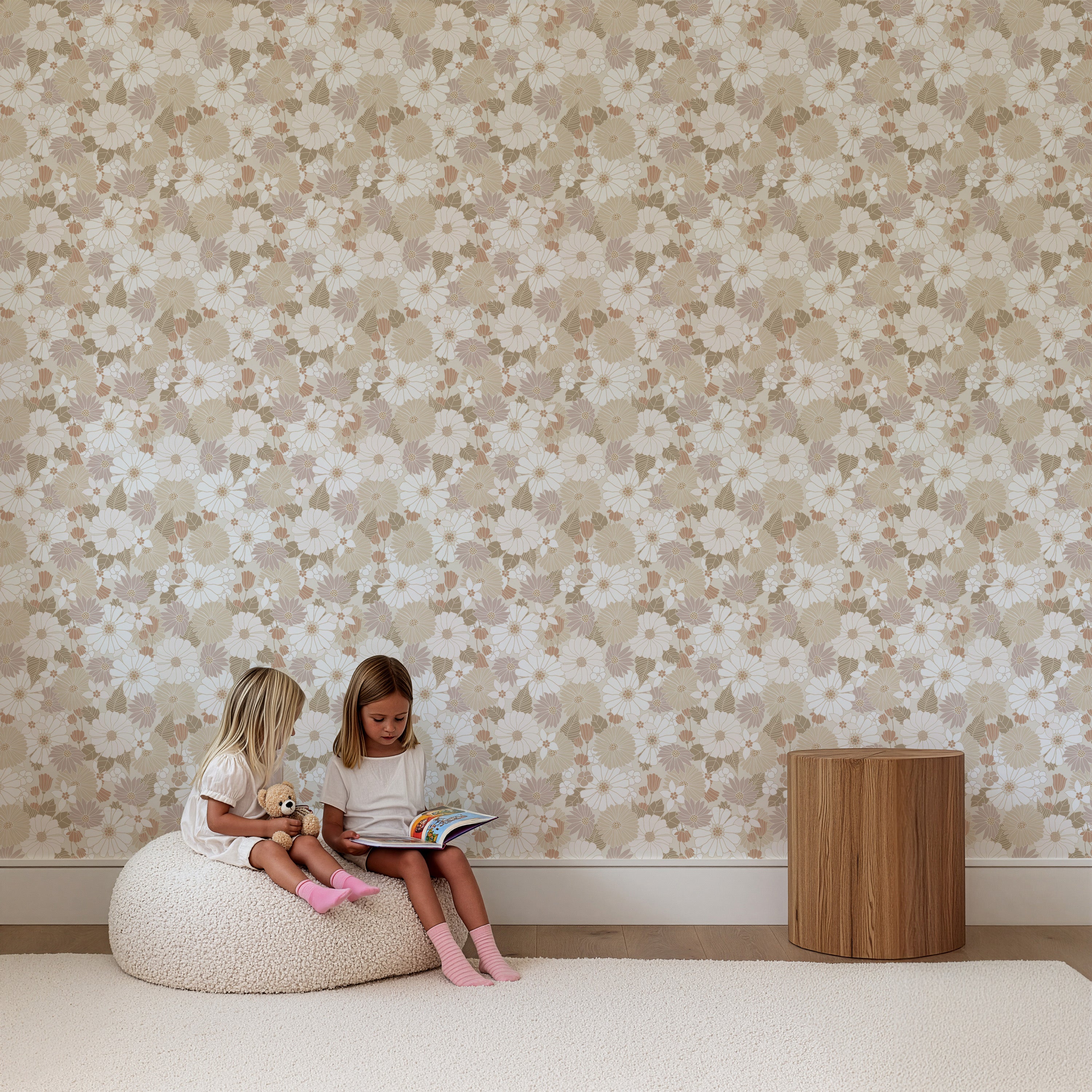 Behang Retro Flowers - beige