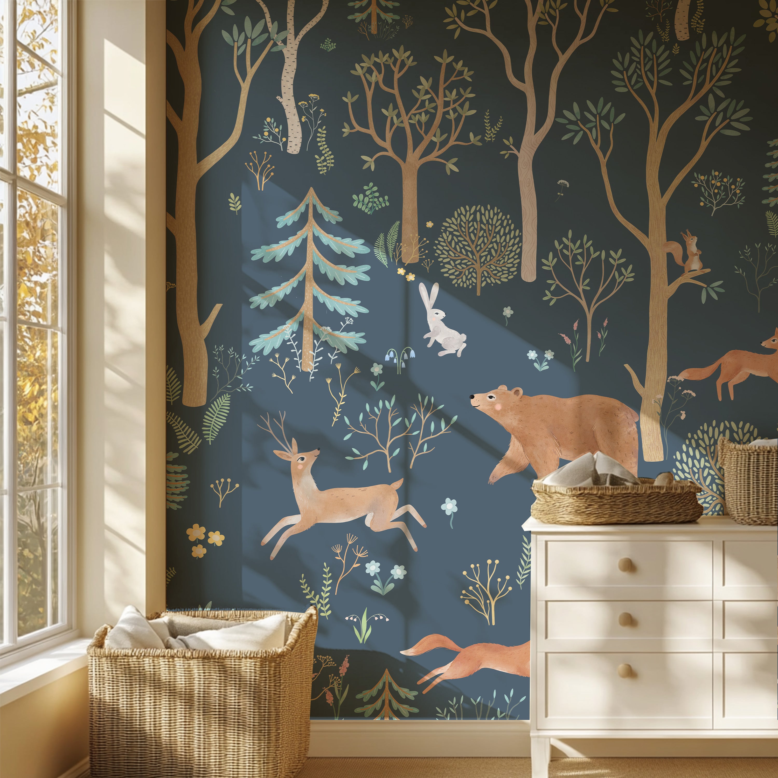 Collage behang Dieren in het bos - blauw