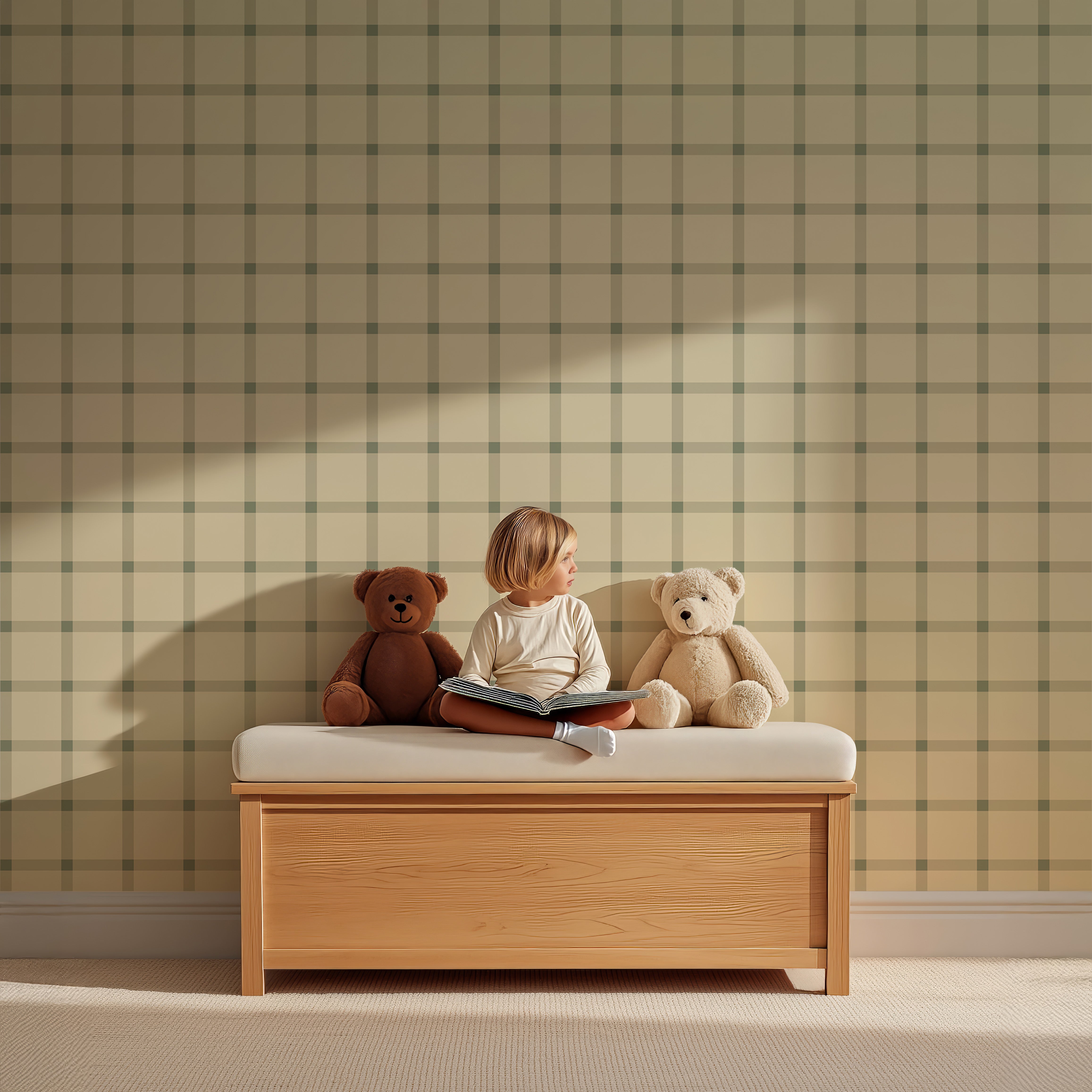 Wallpaper Cozy Cubes - butter sage