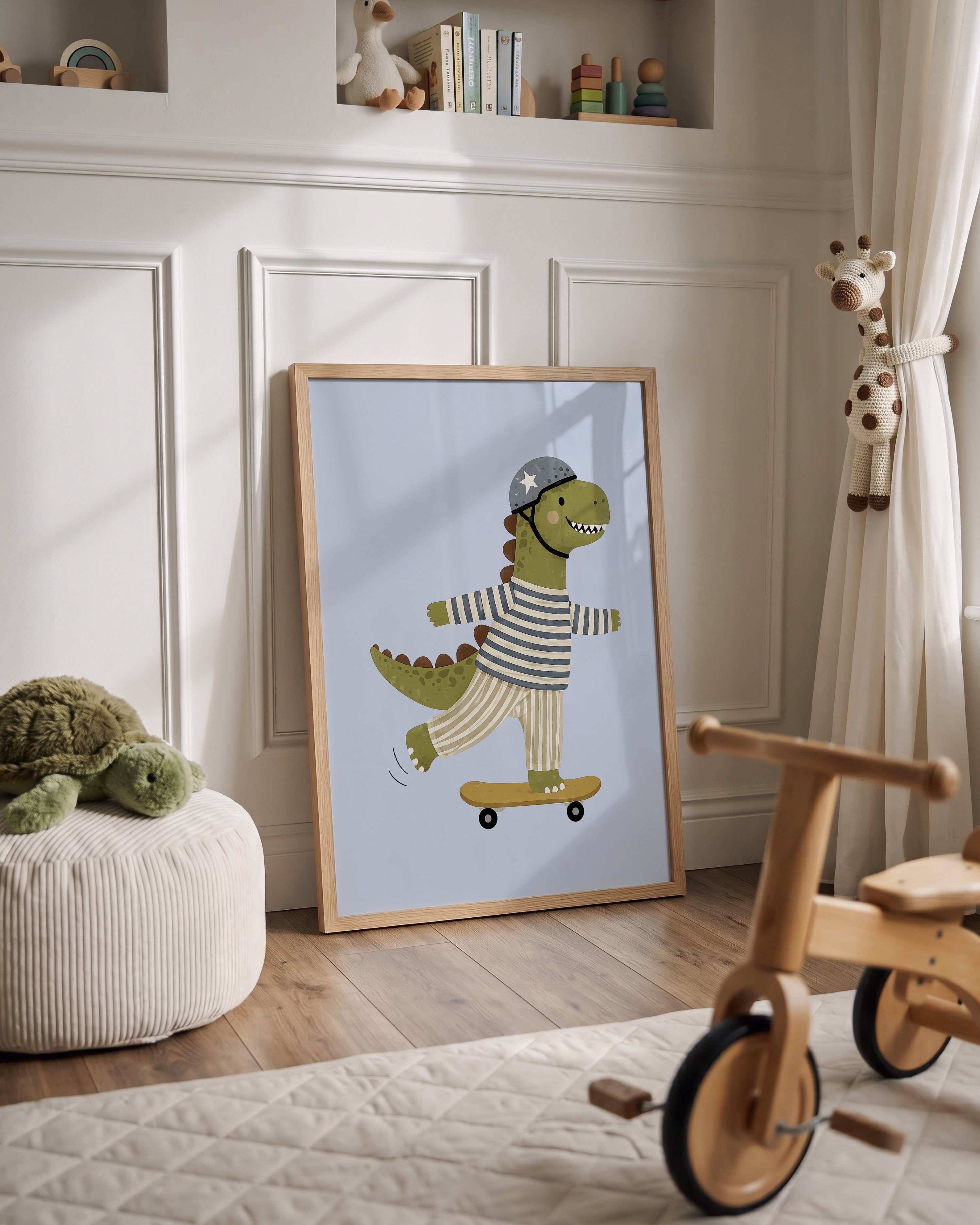 Kinderkamer print - Skateboard Dinosaurus