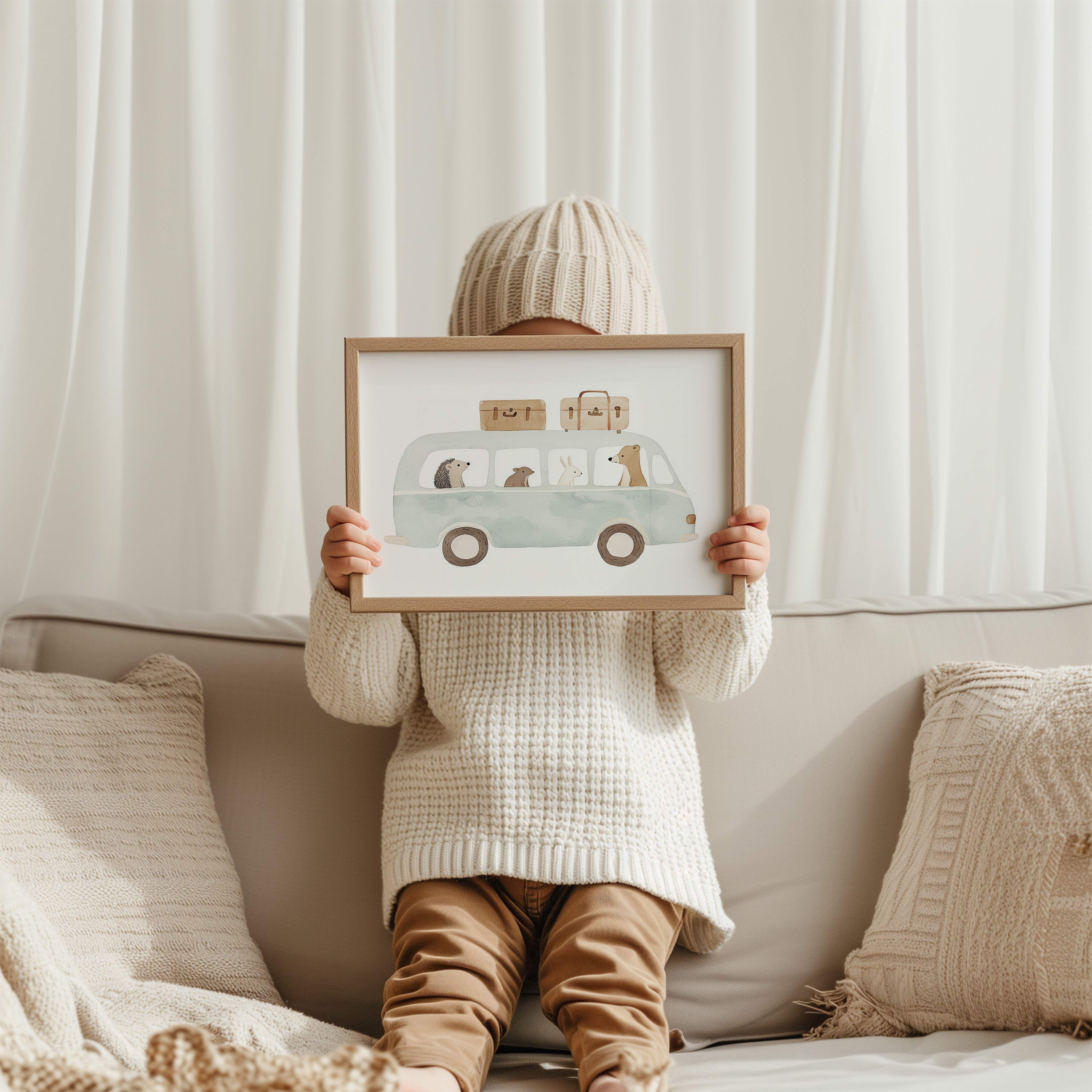 Kinderkamer print - Dierenbus op avontuur