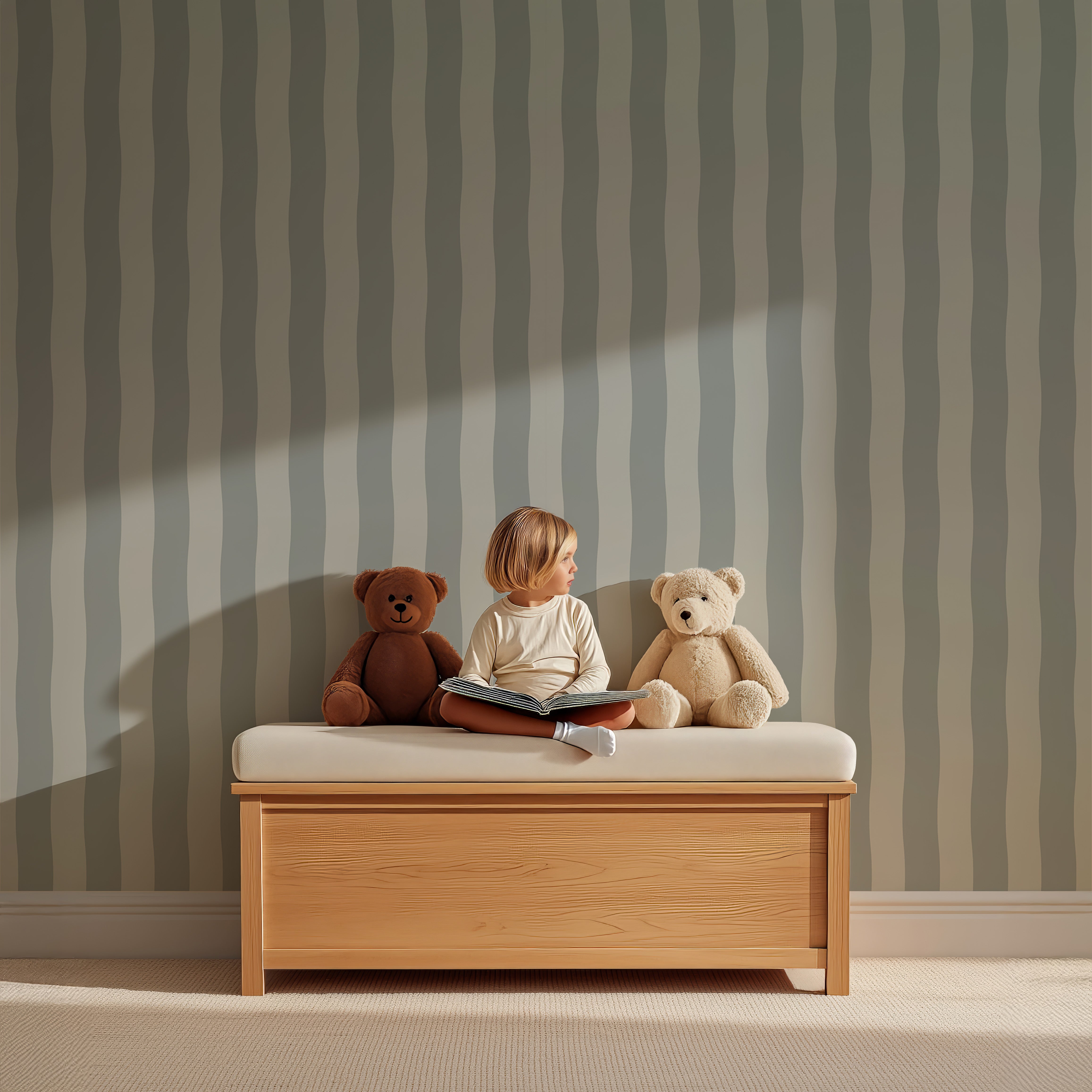 Wallpaper Wavy Stripes - olive green