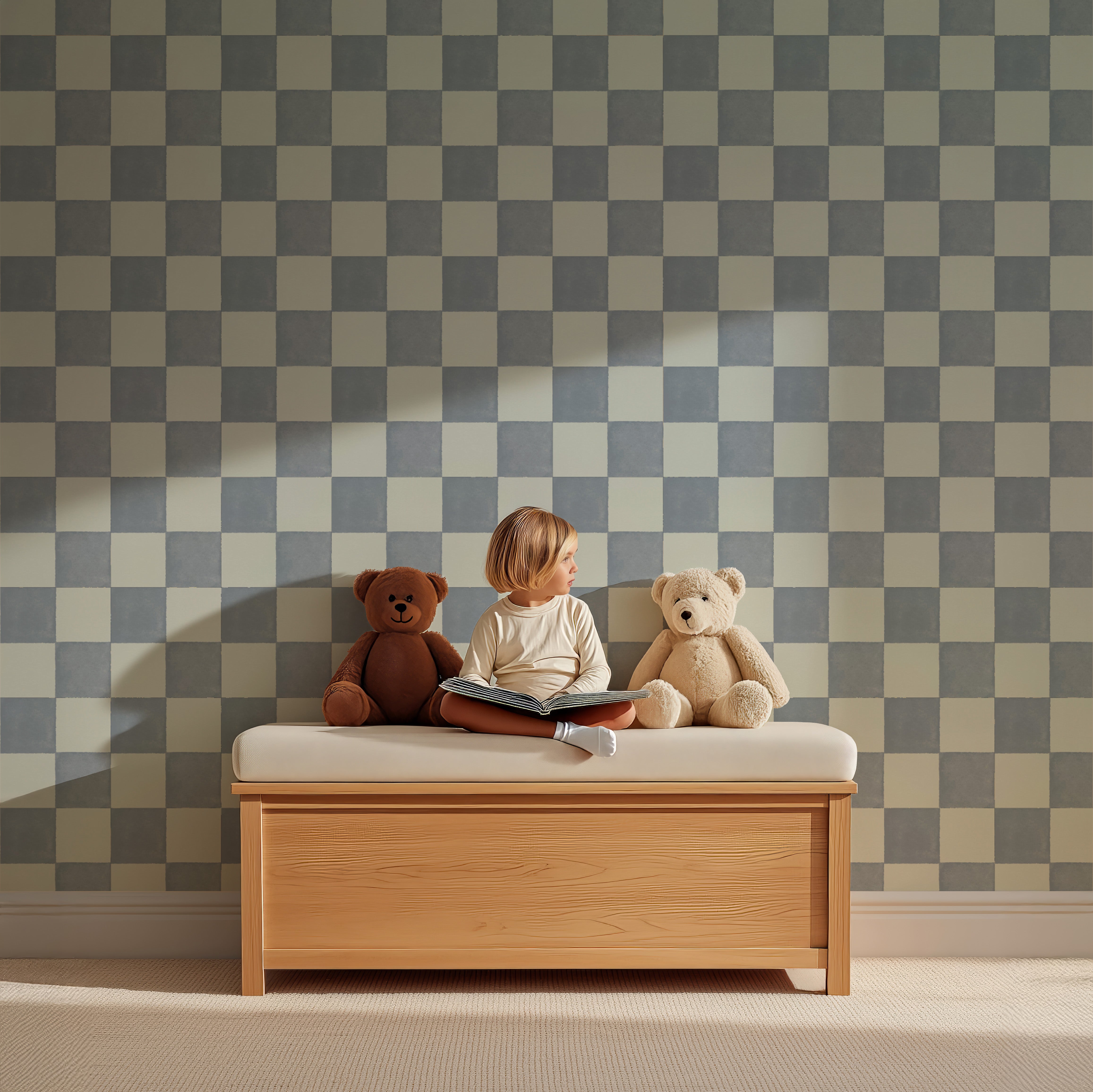 Behang Ruitje Ruitje - denim