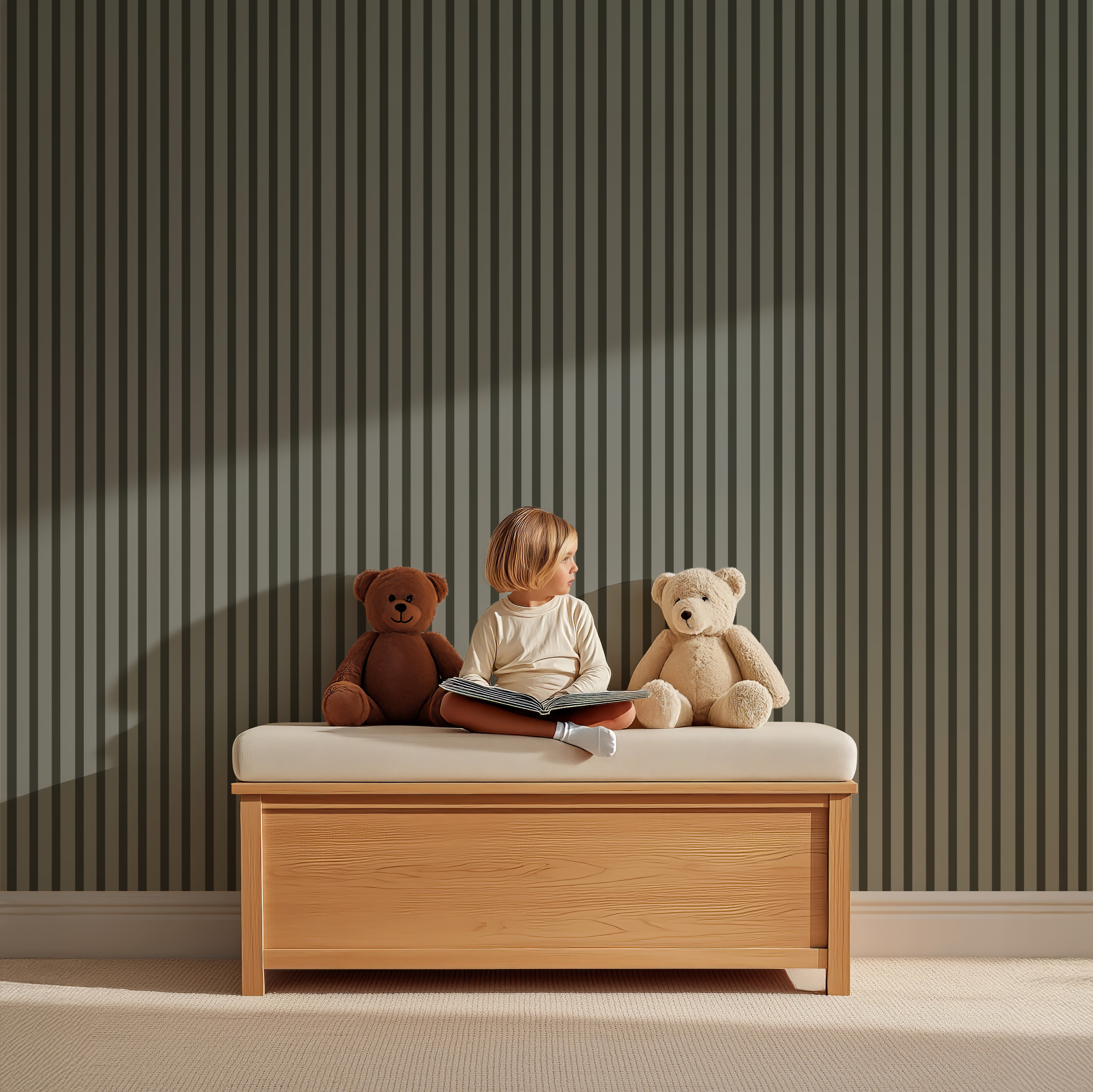 Behang Stripes - donkergroen (aanbieding)