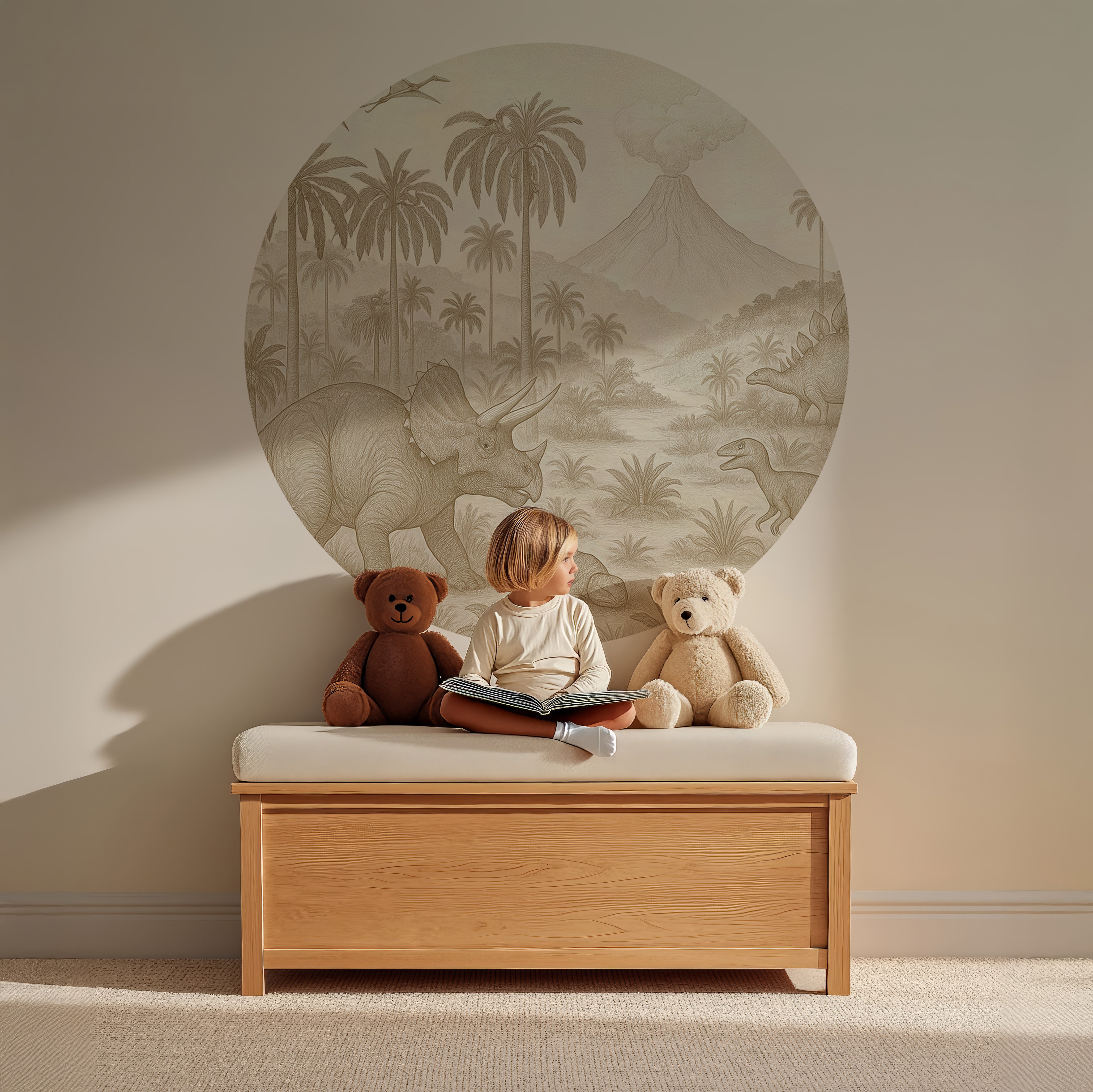 Behangcirkel - Dino wereld landschap