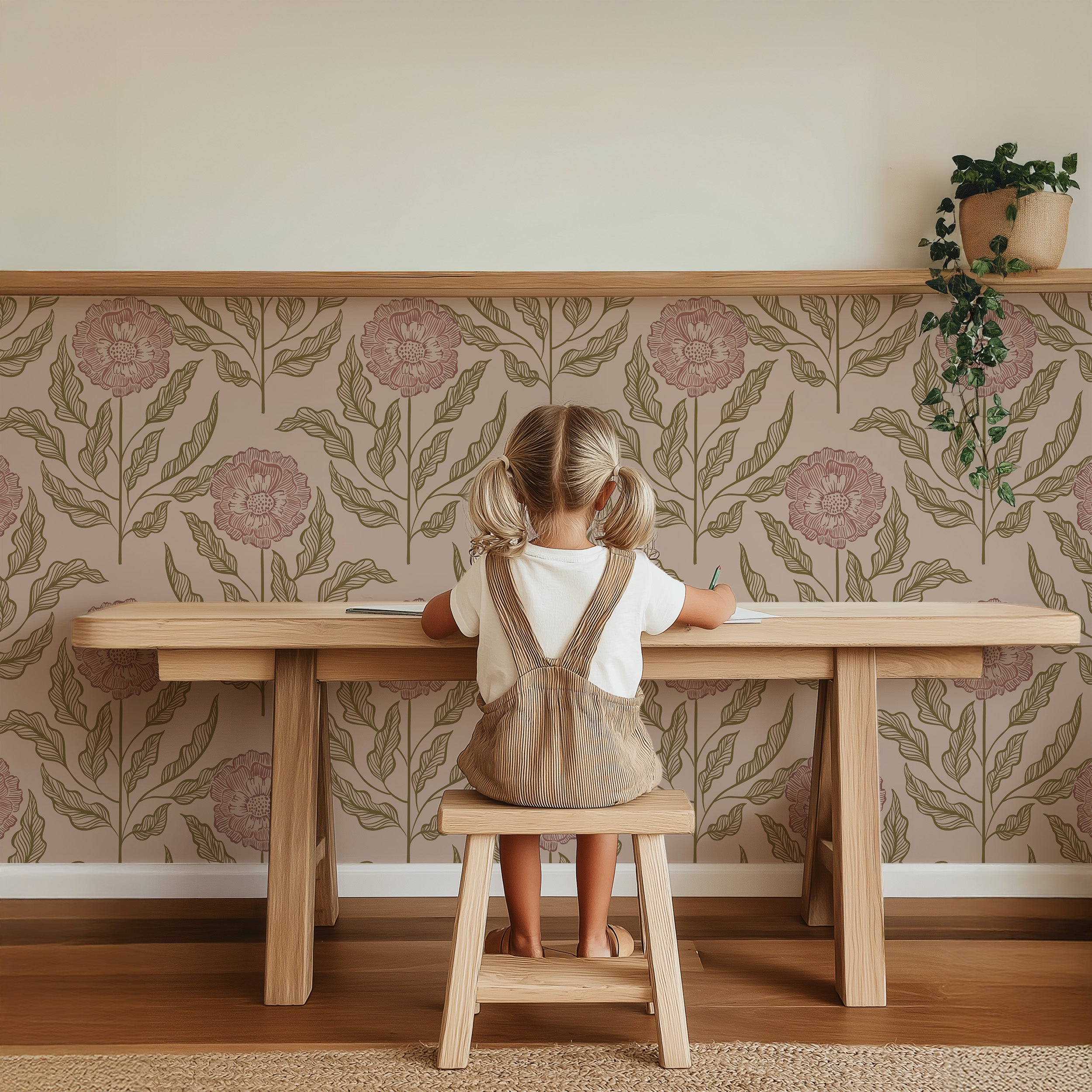 Wallpaper Sunset Flowers - dusty rose