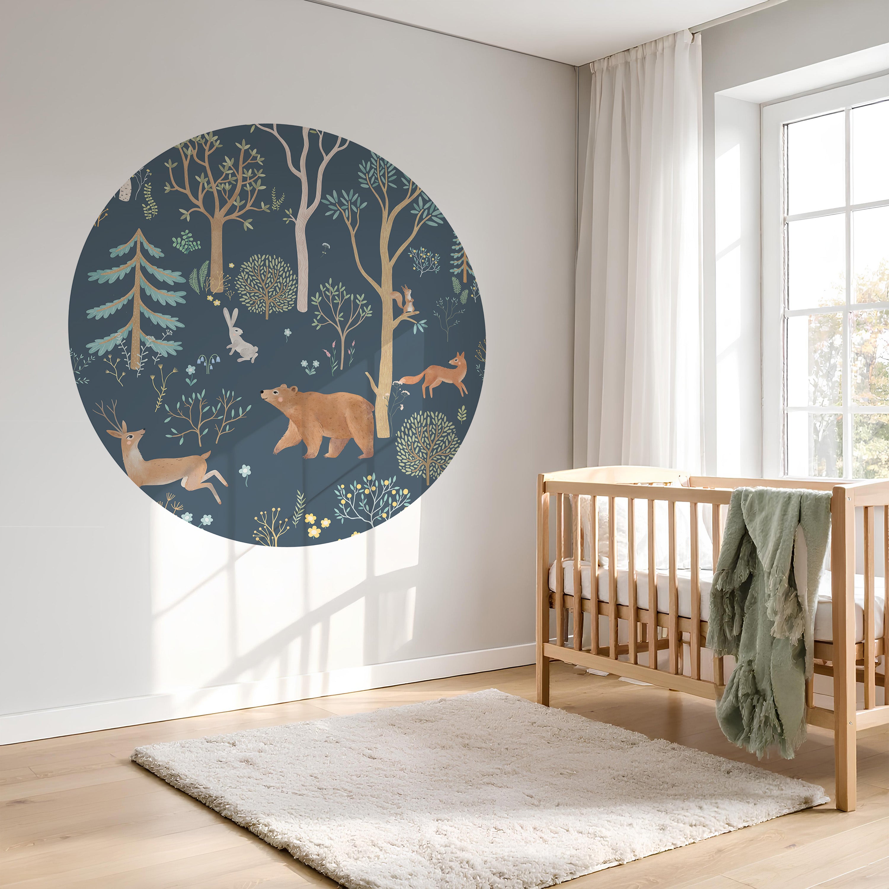 Behangcirkel - Dieren in het bos | blauw