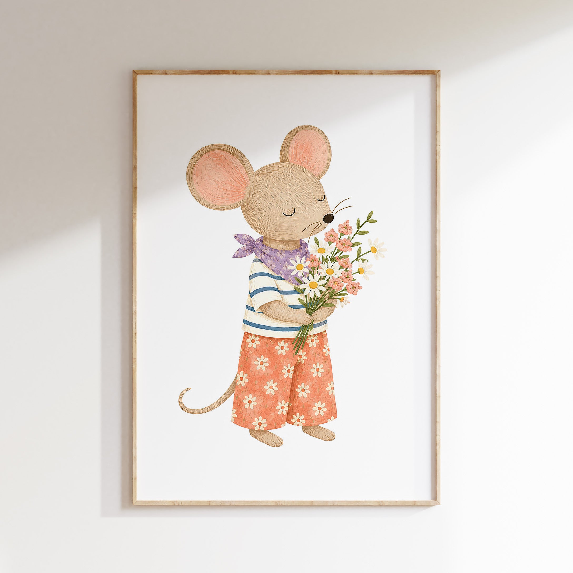 Kinderkamer print - Muis met Veldbloemen