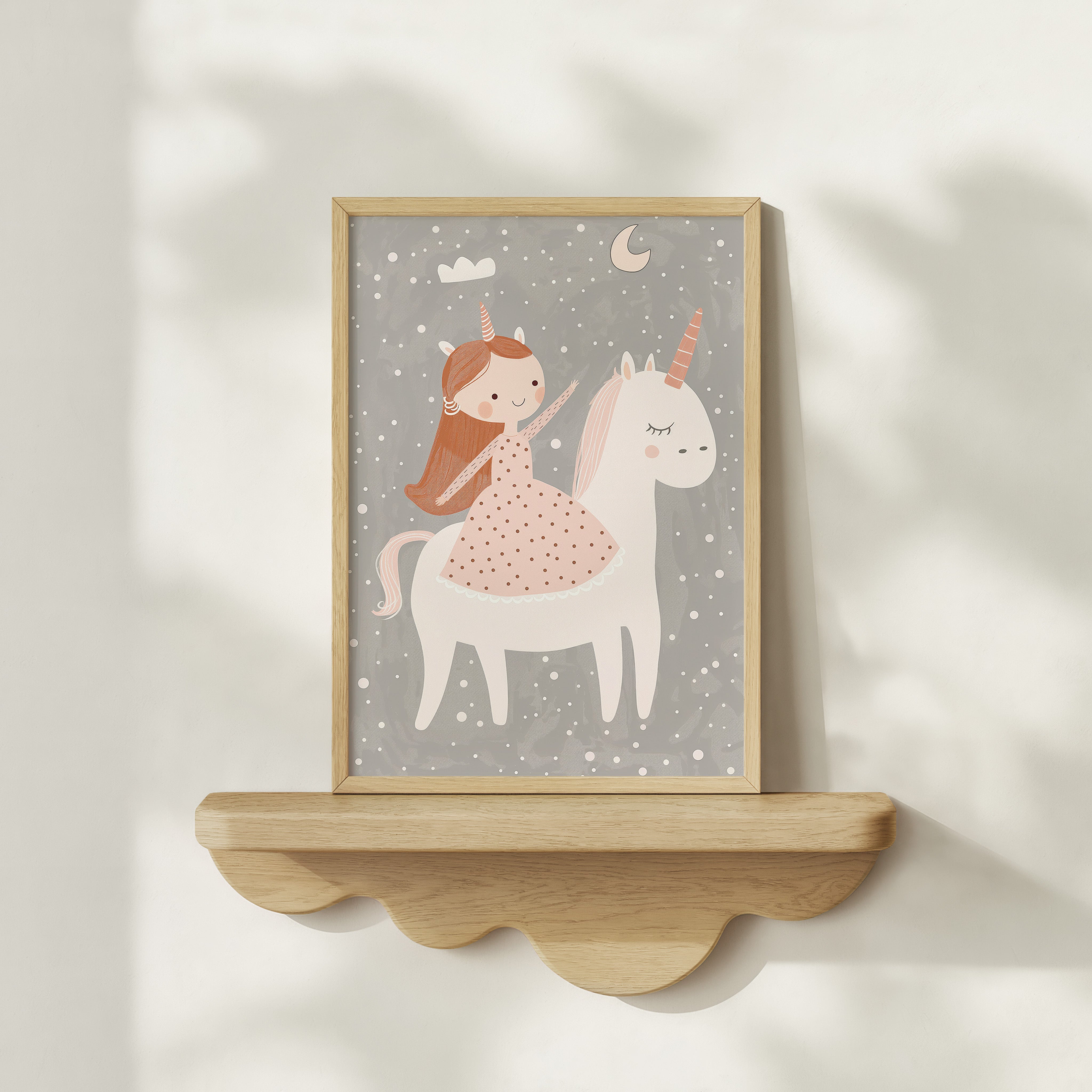 Kinderkamer print - Meisje op een Eenhoorn