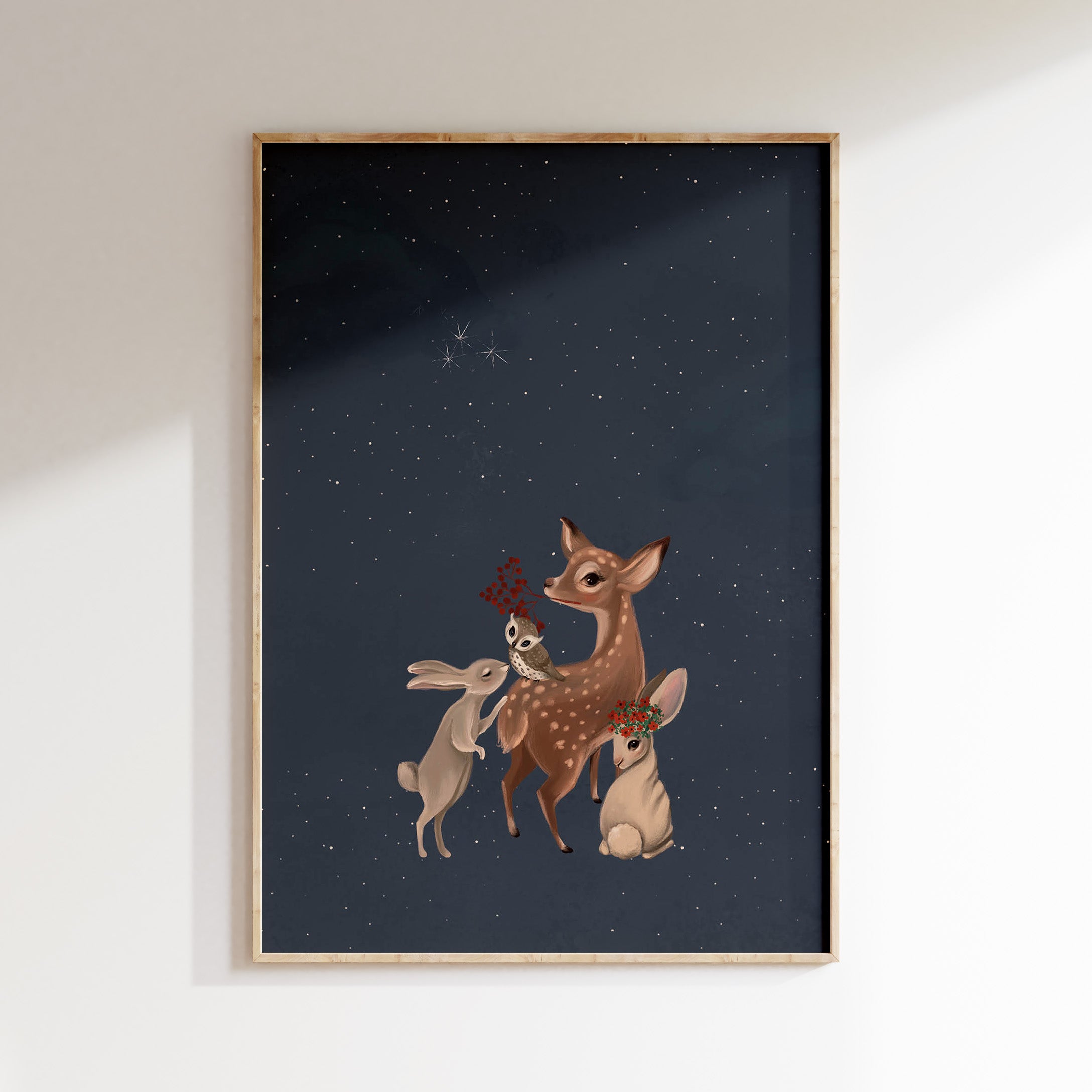 Kinderkamer poster - Bosvriendjes donkerblauw | Enchanted Forest