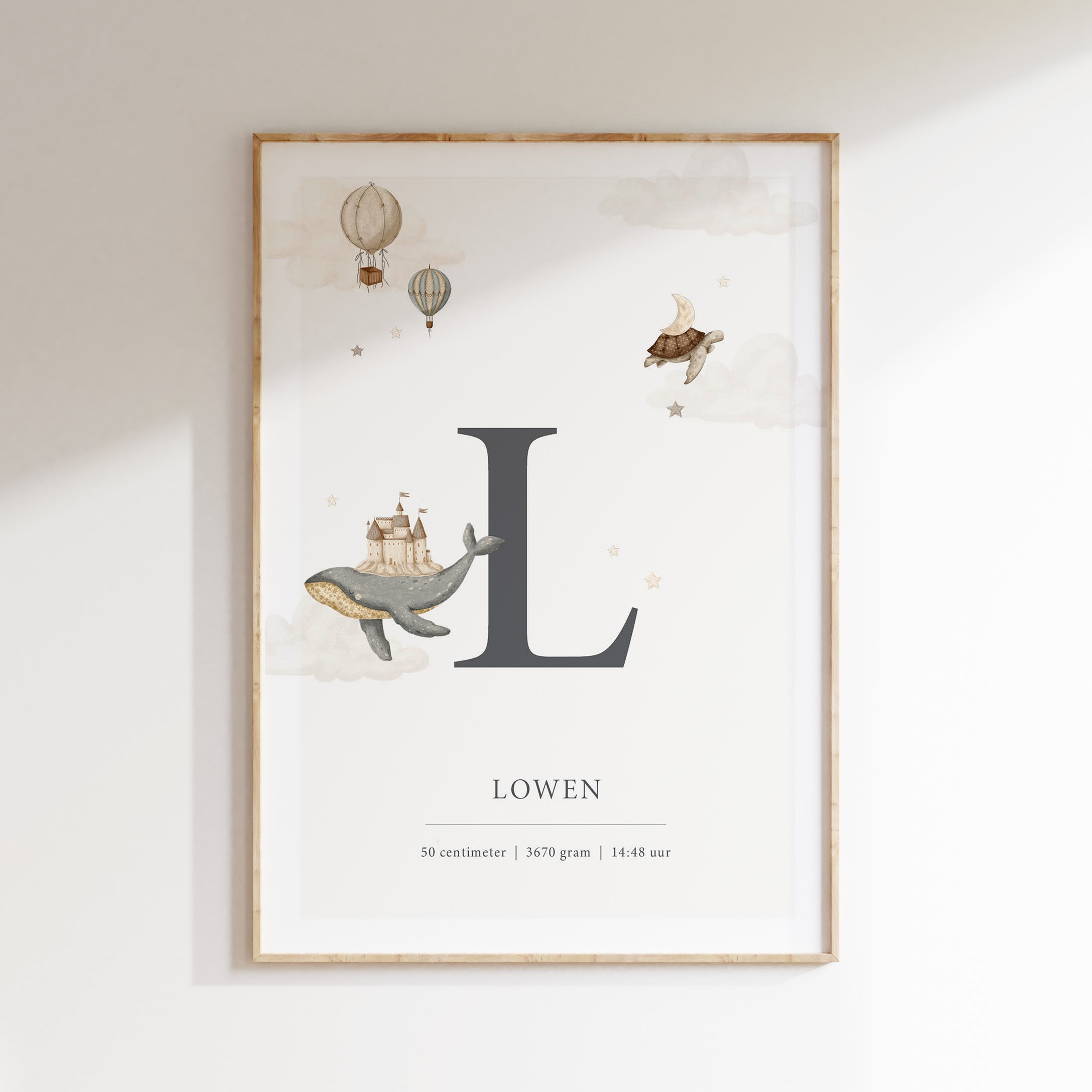 Geboorteposter - Memories of Dreams | Dromerige initialen illustratie