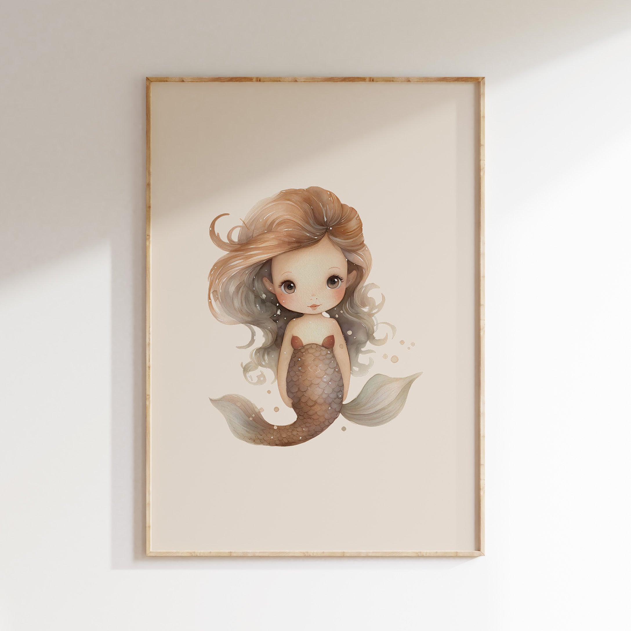 Kinderkamer poster - Zeemeermin beige met golvend haar | Mermaids