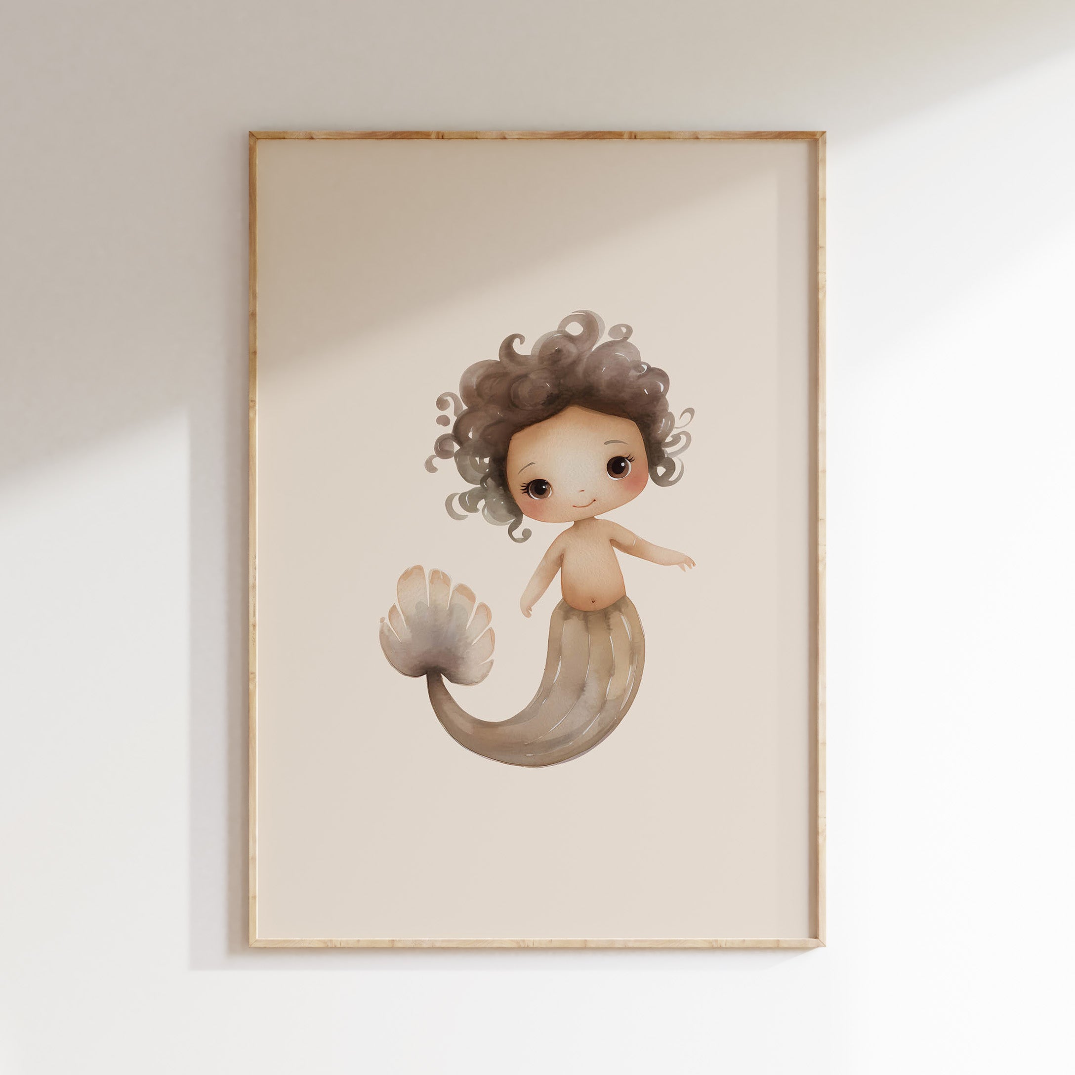 Kinderkamer poster - Zeemeermin beige met krullen | Mermaids