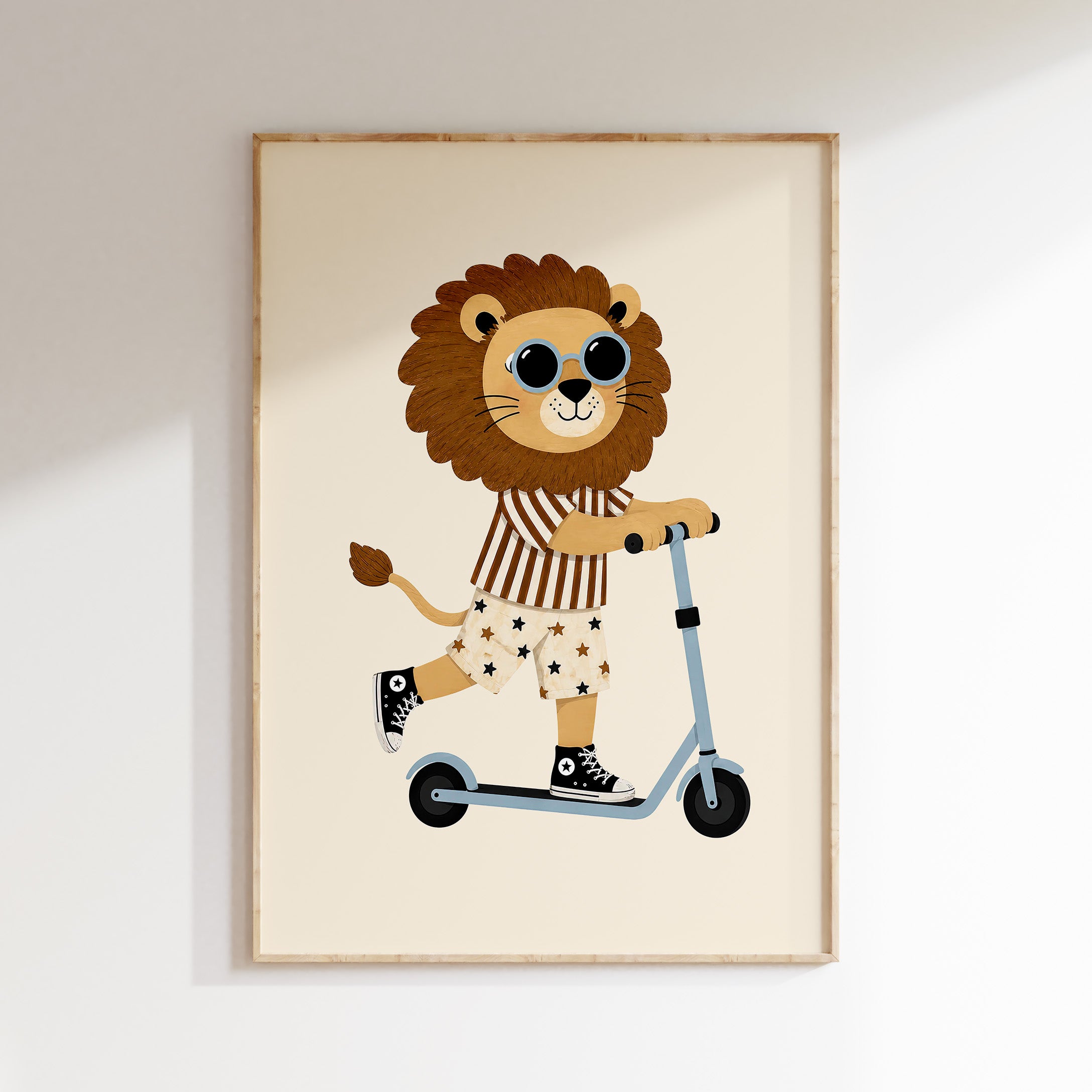 Kinderkamer print - Stoere leeuw op step