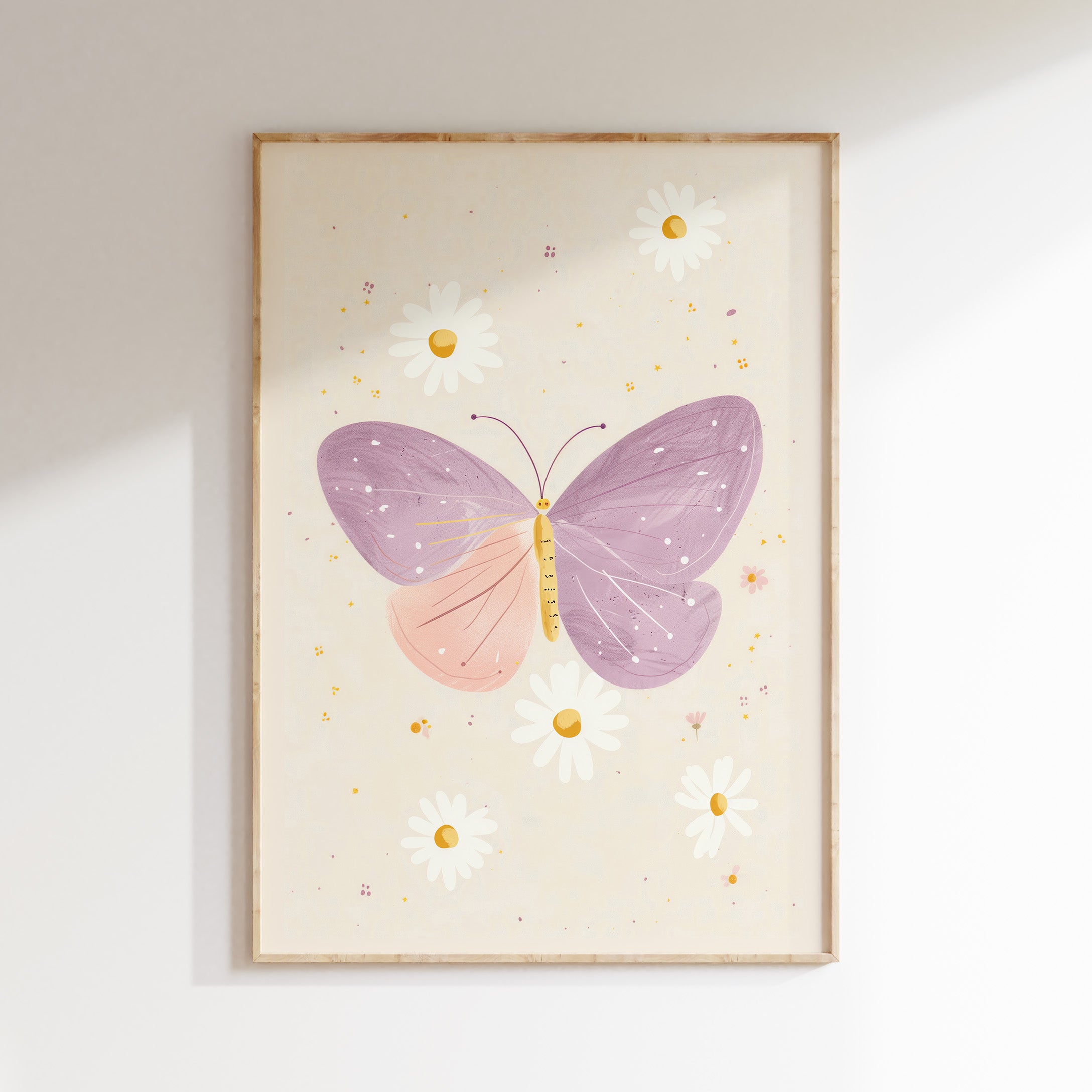 Kinderkamer print - Vlinder en madeliefjes