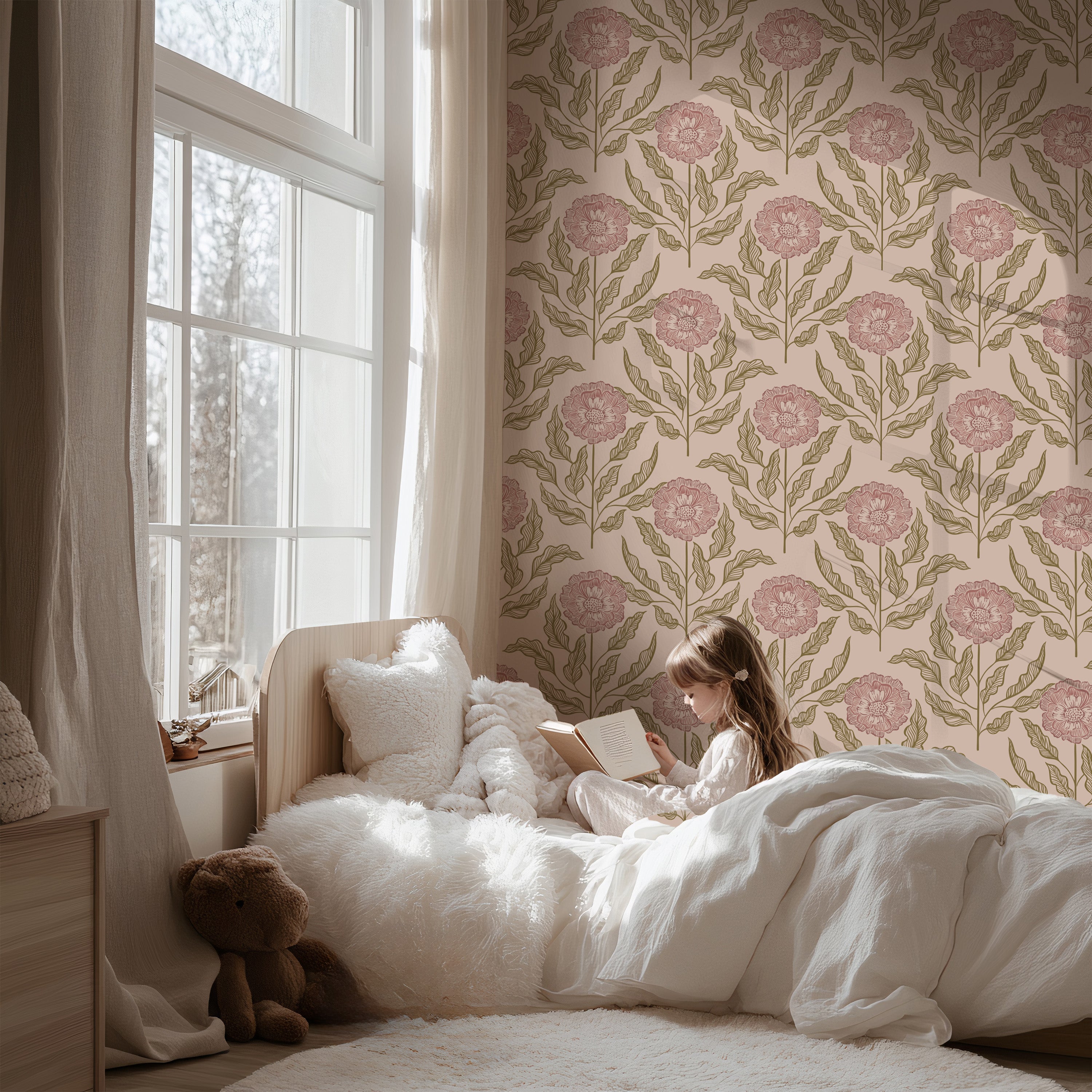 Wallpaper Sunset Flowers - dusty rose