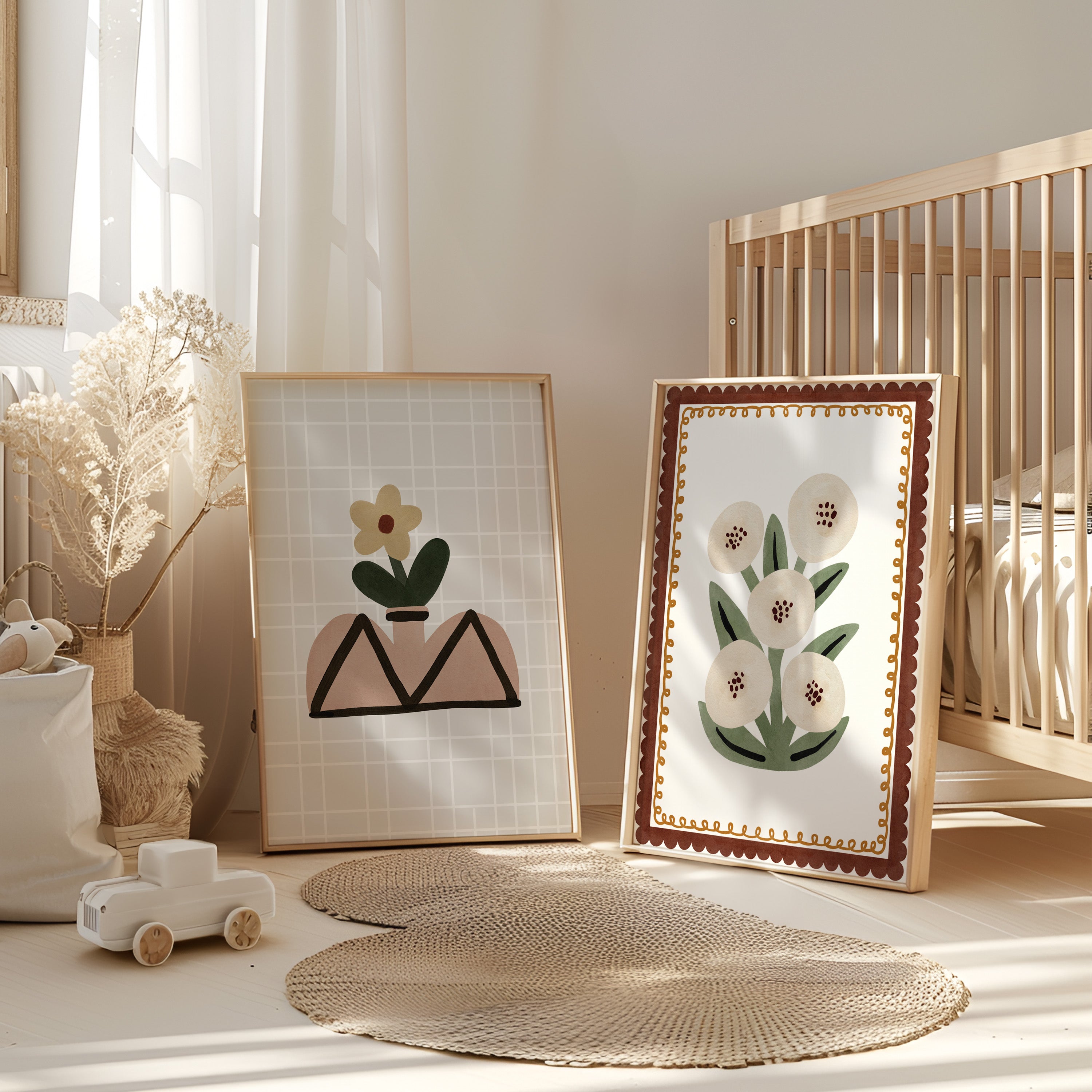 Retro kinderkamer poster - Bloemenillustratie