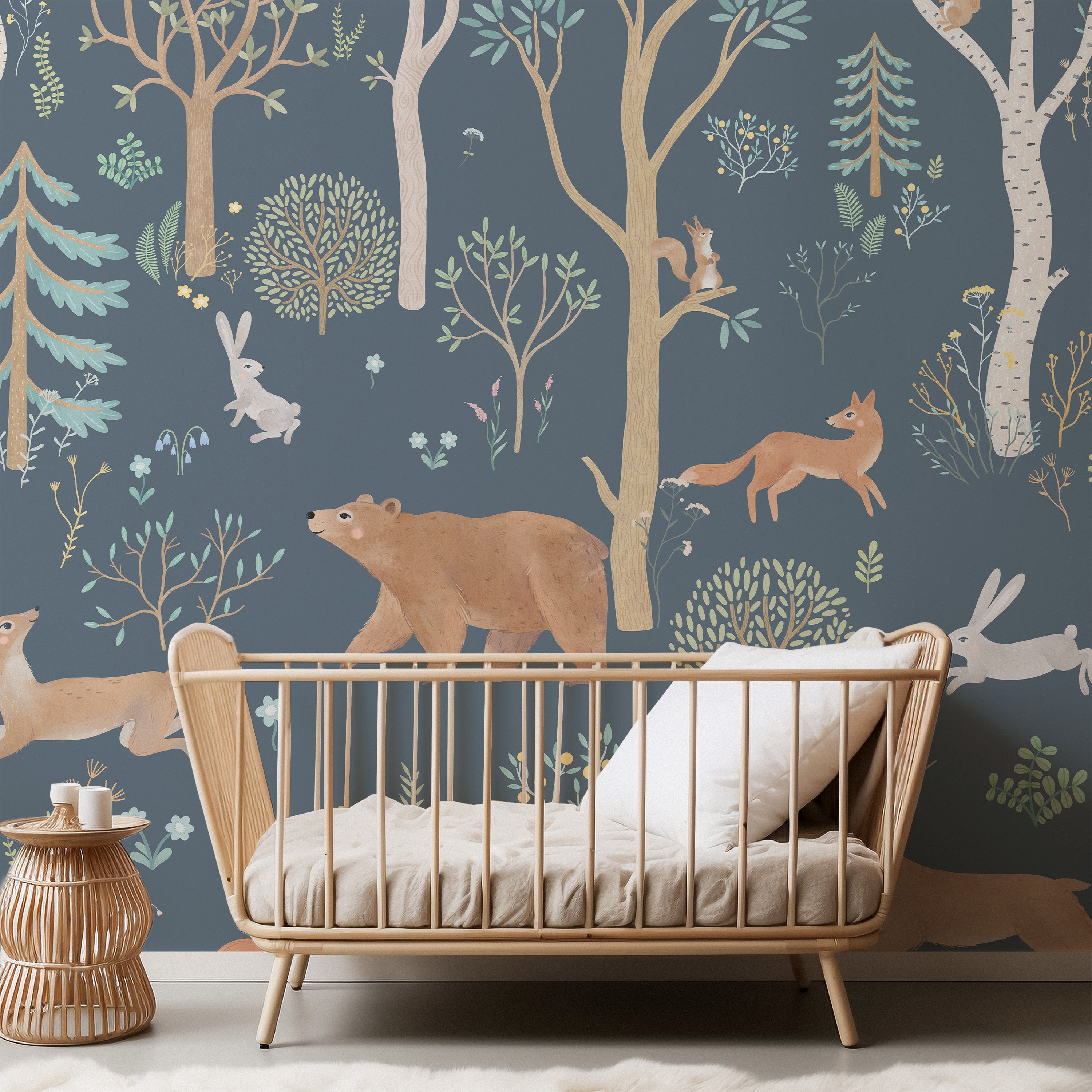 Collage behang Dieren in het bos - blauw