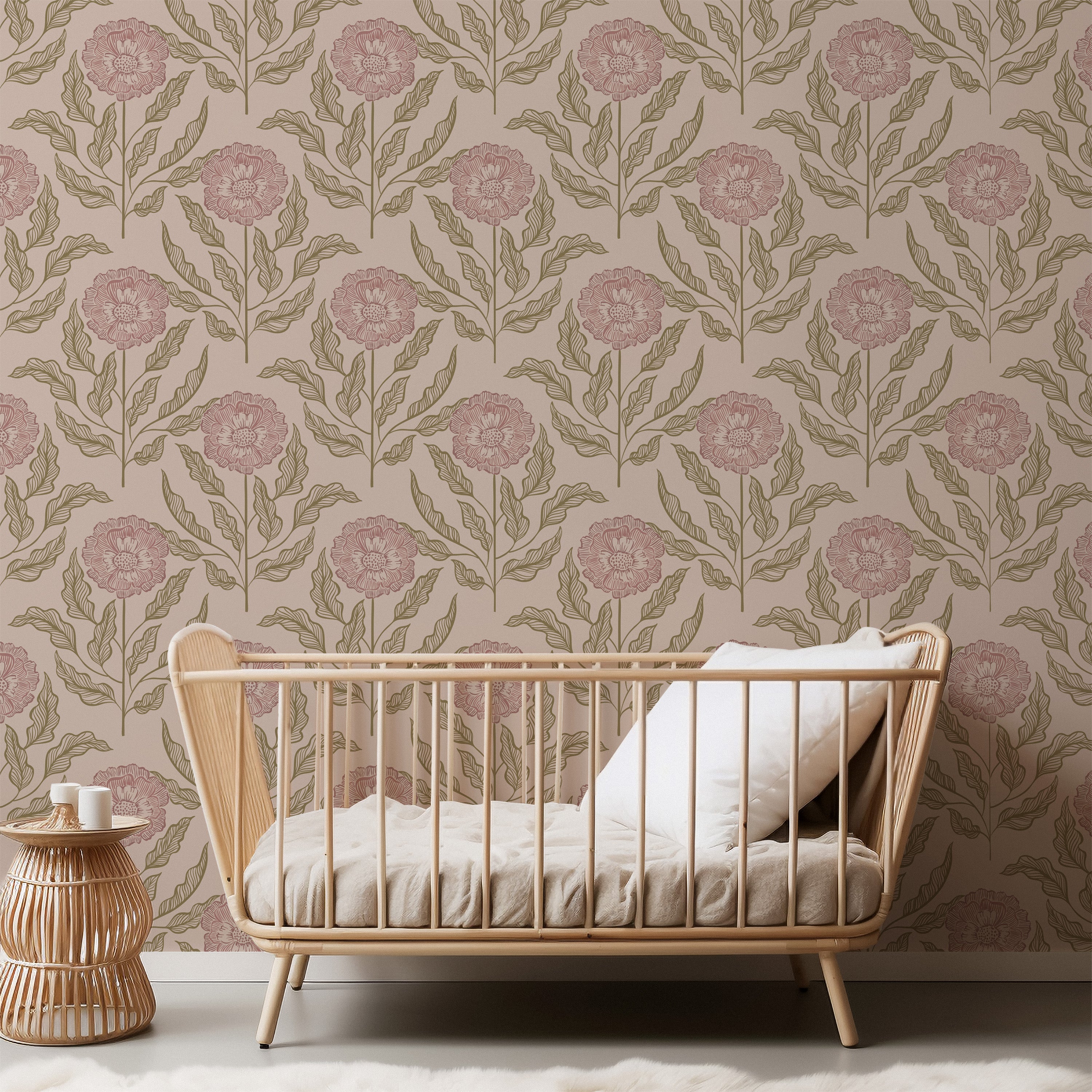 Wallpaper Sunset Flowers - dusty rose