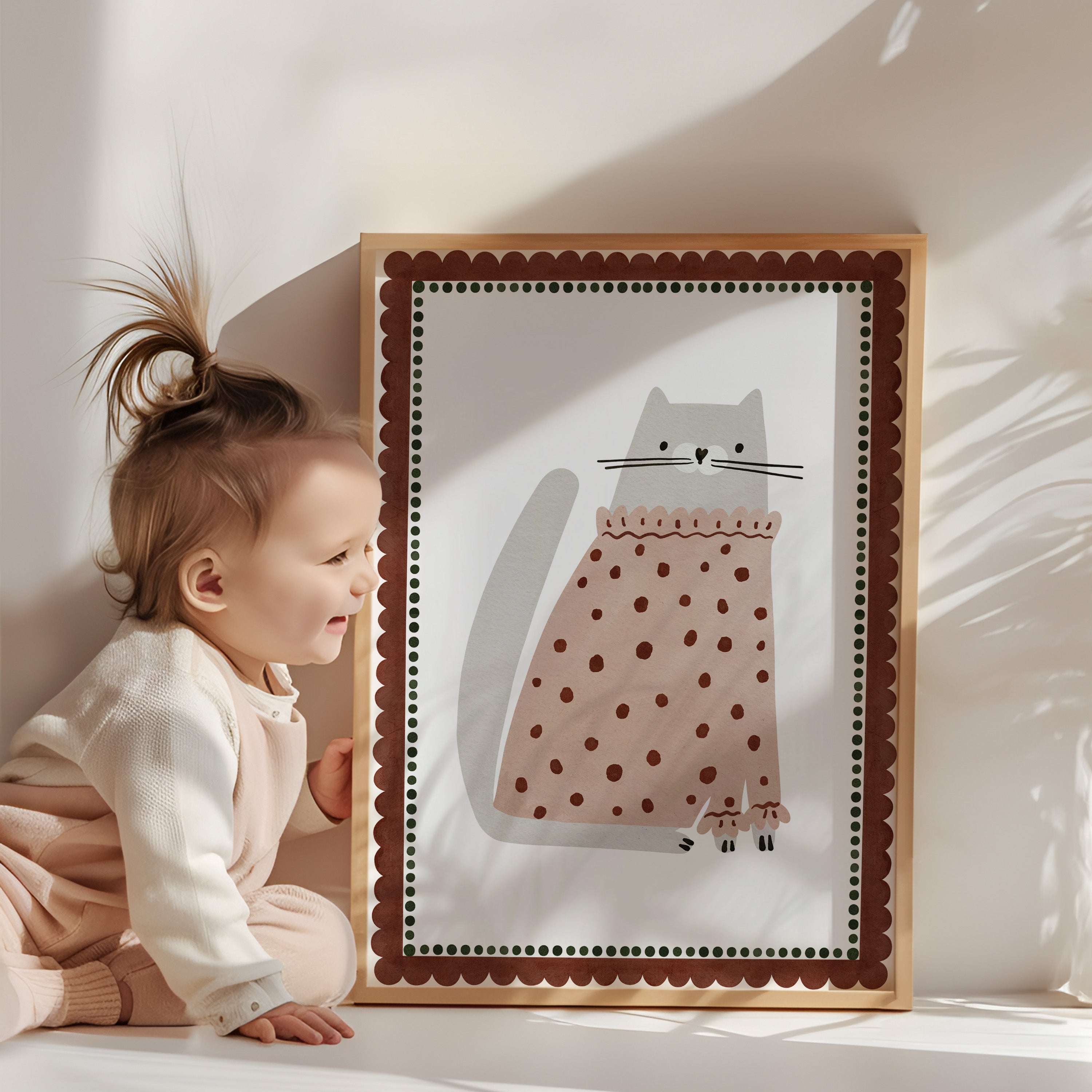 Retro kinderkamer poster - Kat met stippen