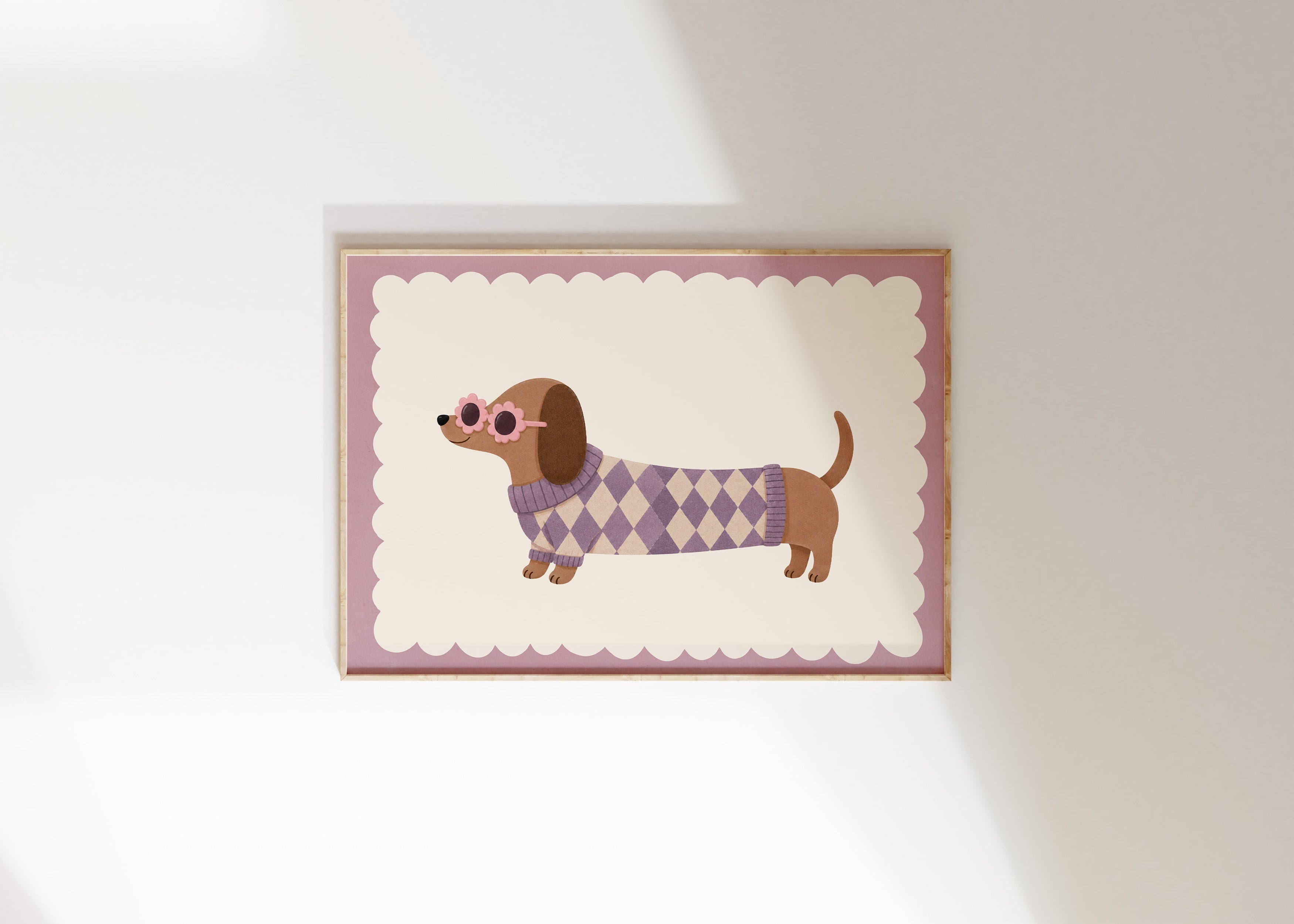 Kinderkamer print - Teckel met bloemenbril