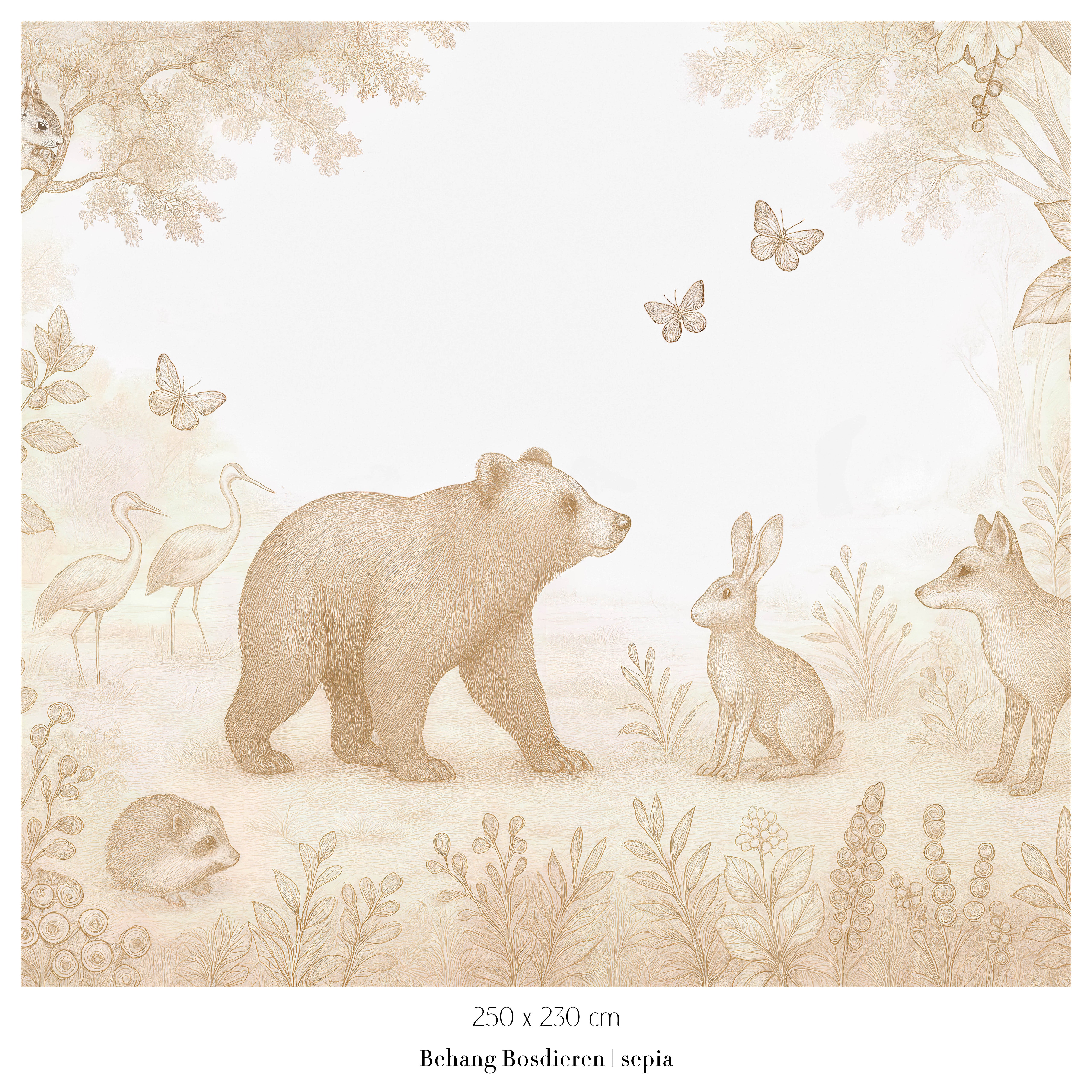 Collage behang Bosdieren - sepia (aanbieding)