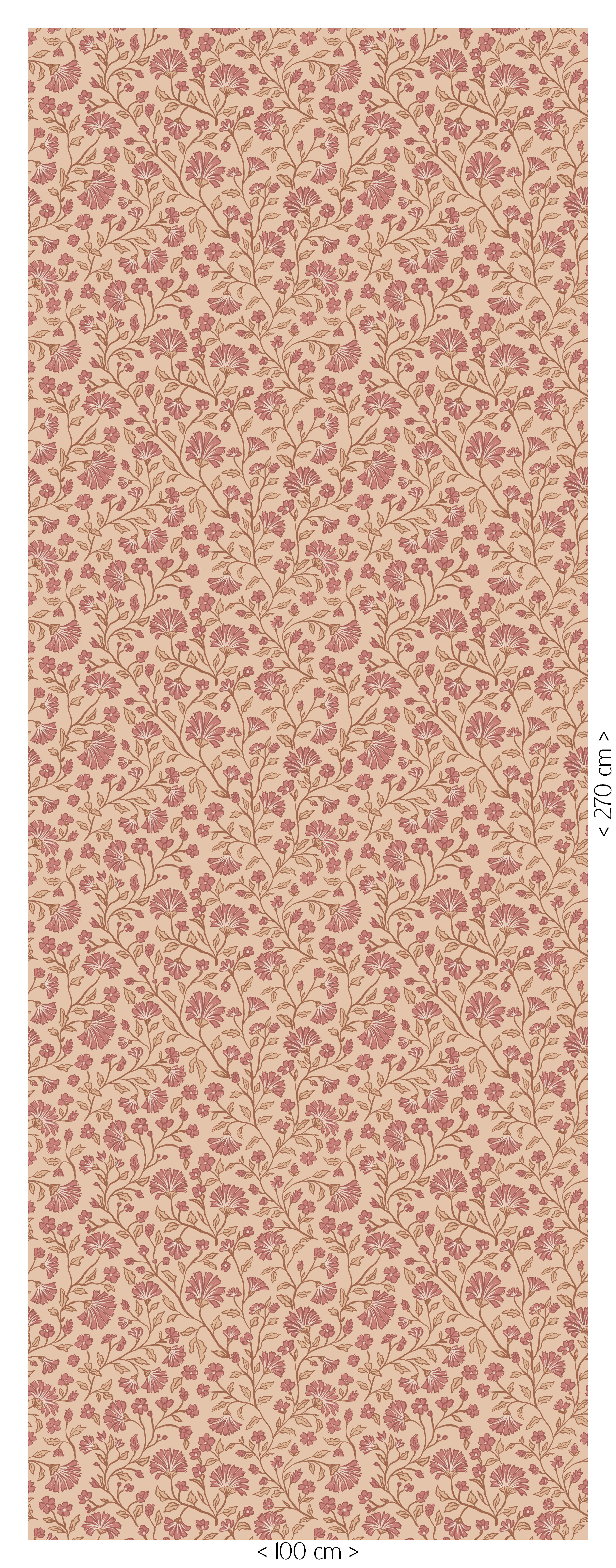 Peach Bloom warm linen bloemenbehang van 100 bij 270 cm met oudroze bloemen en bruine ranken