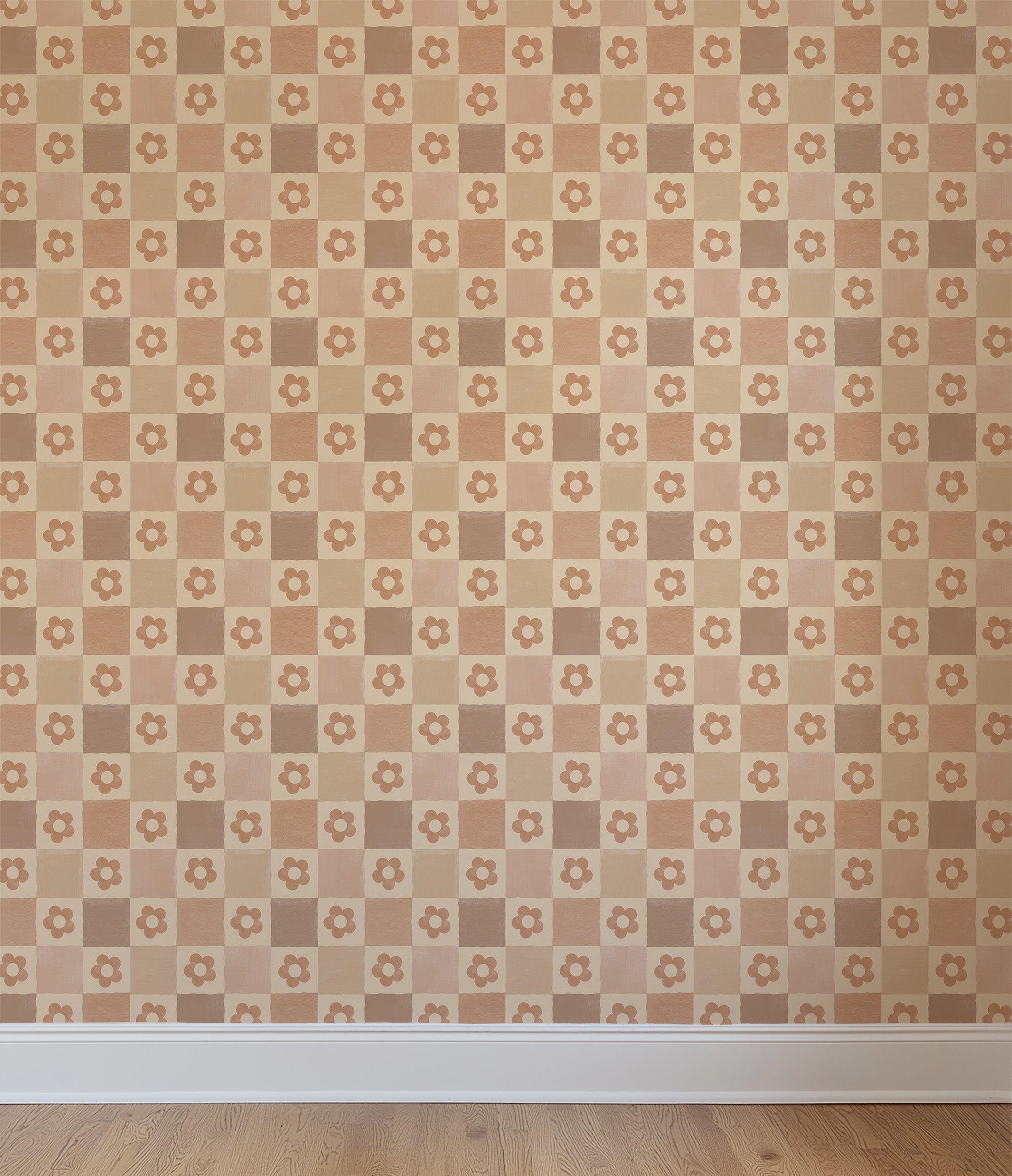 Wallpaper Checkered Checkered - nude with flowers