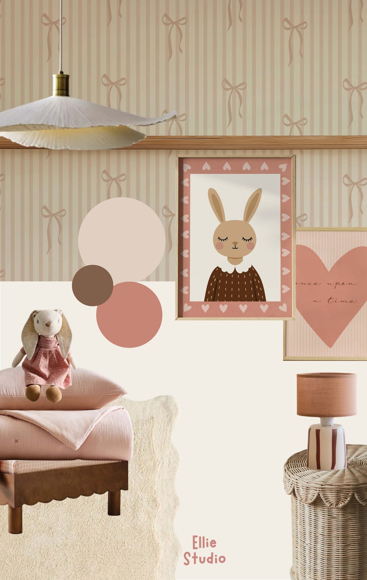Kinderkamerinspiratie: een meisjeskamer met strikjes behang: warm, zacht en tijdloos