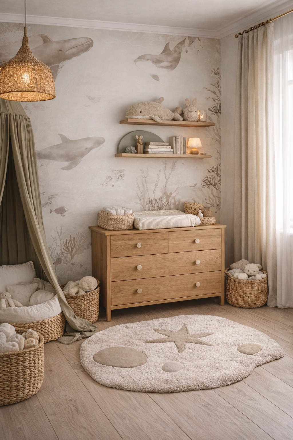Jongenskamer inspiratie met onderwaterwereld, natuurlijke materialen en zachte tinten