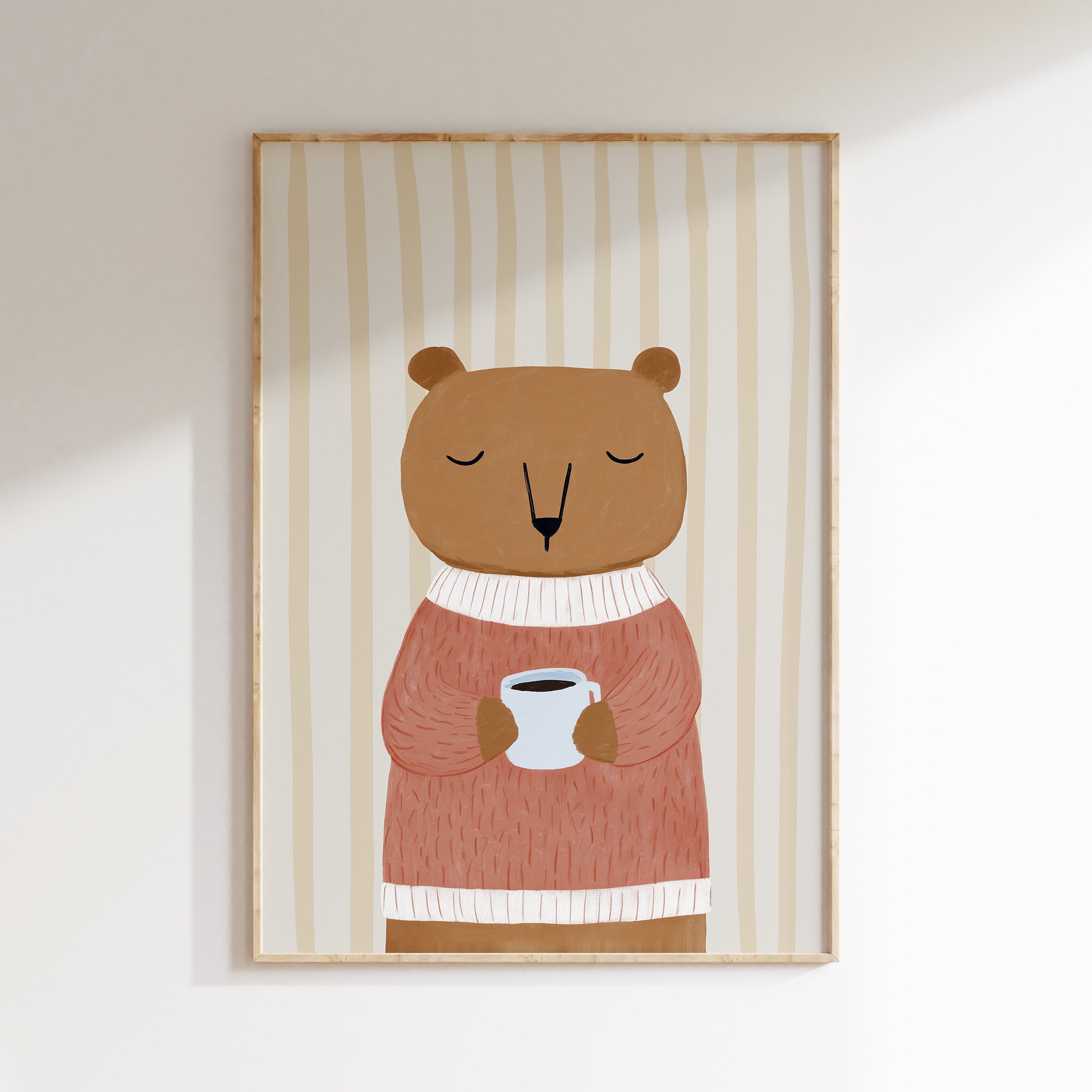 Kinderkamer print - Beer met mok koffie