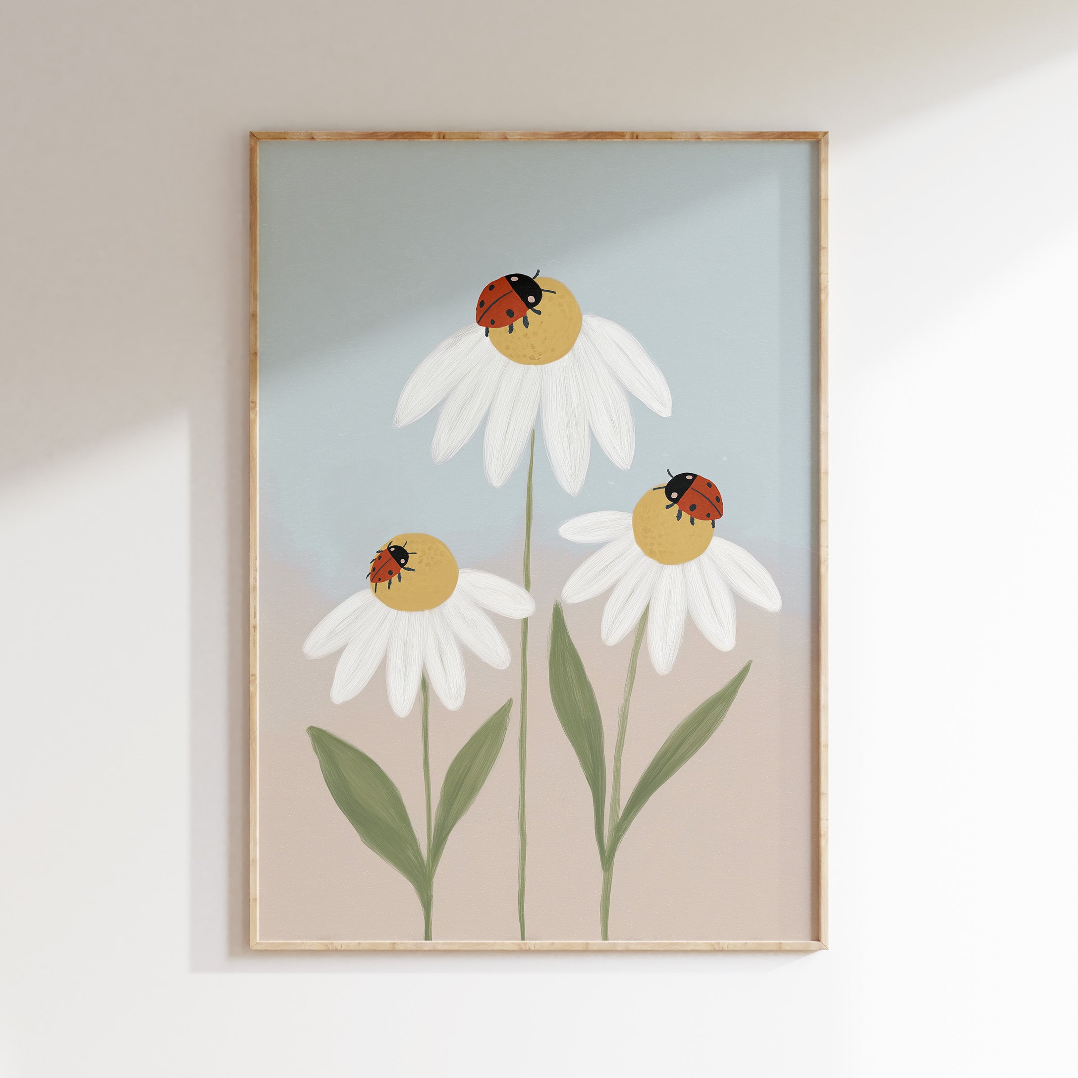 Nursery print - Ladybugs and daisies