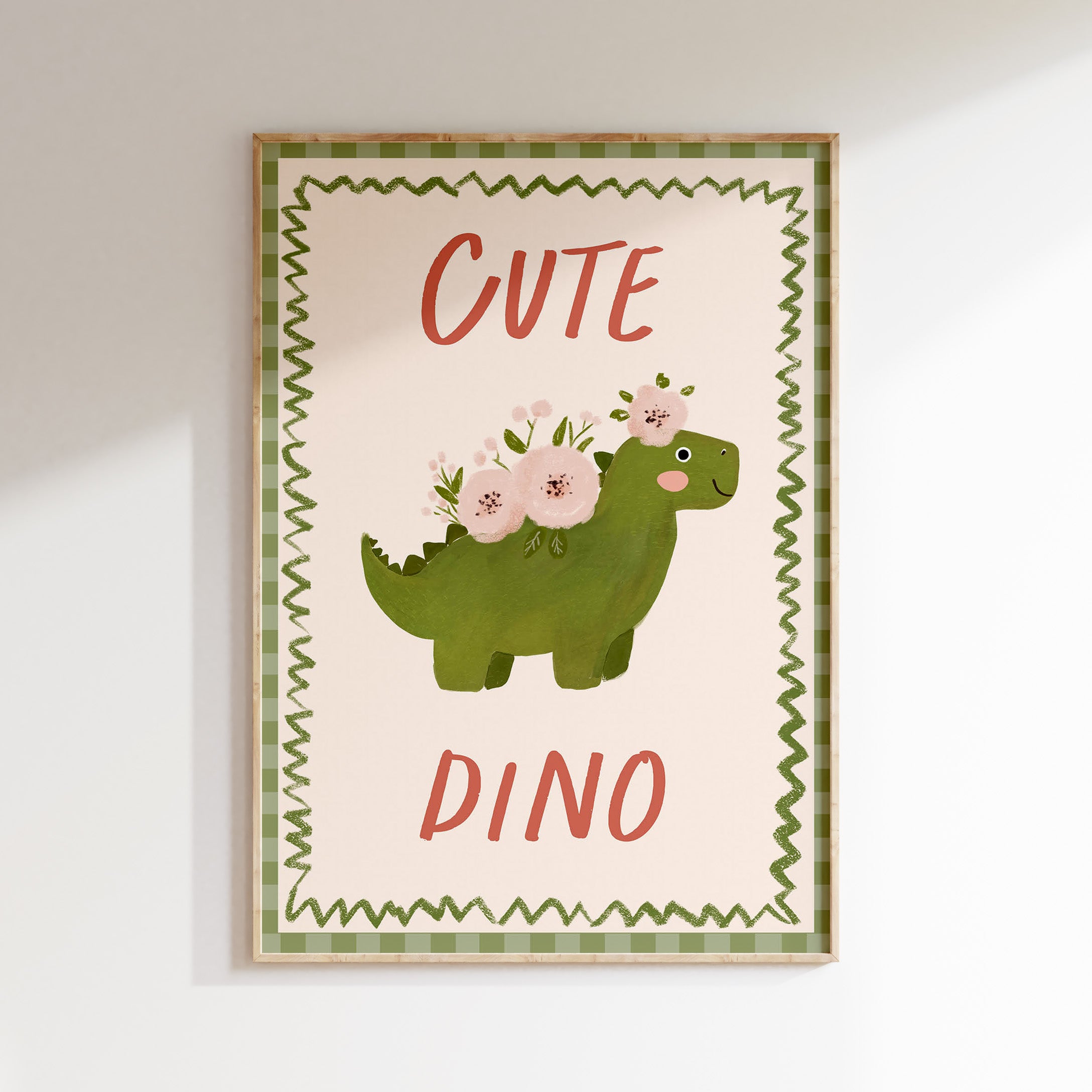 Children's room print - Cute Dino with Flowers