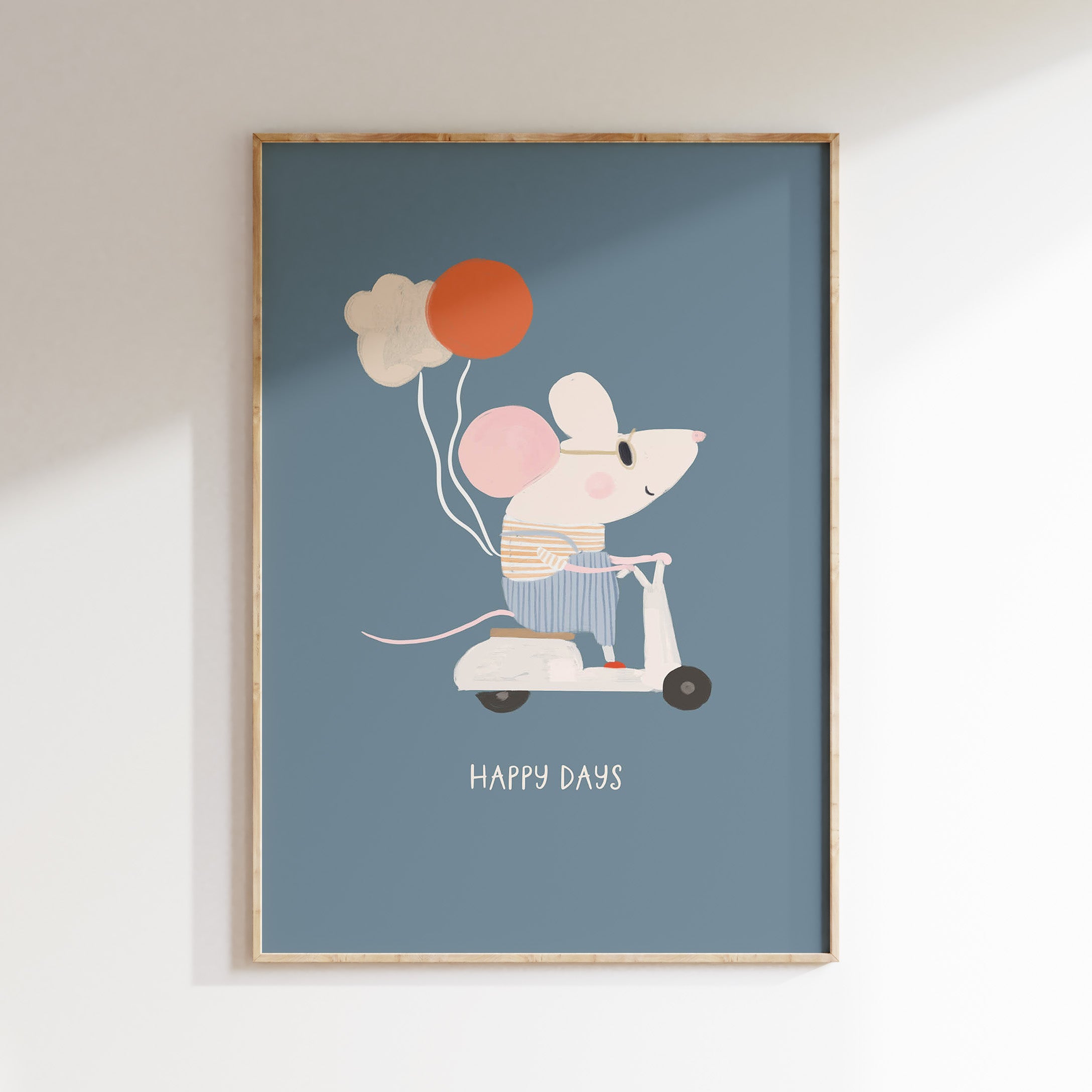 Children's room print – Mouse on Scooter with Balloons