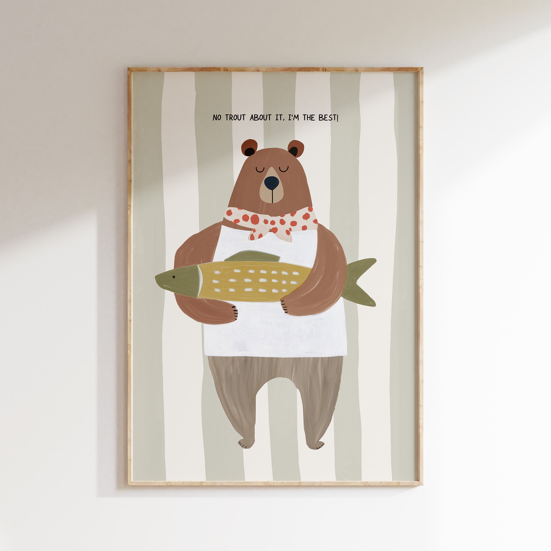 Children's room print - Bear with Fish – "No Trout About It"