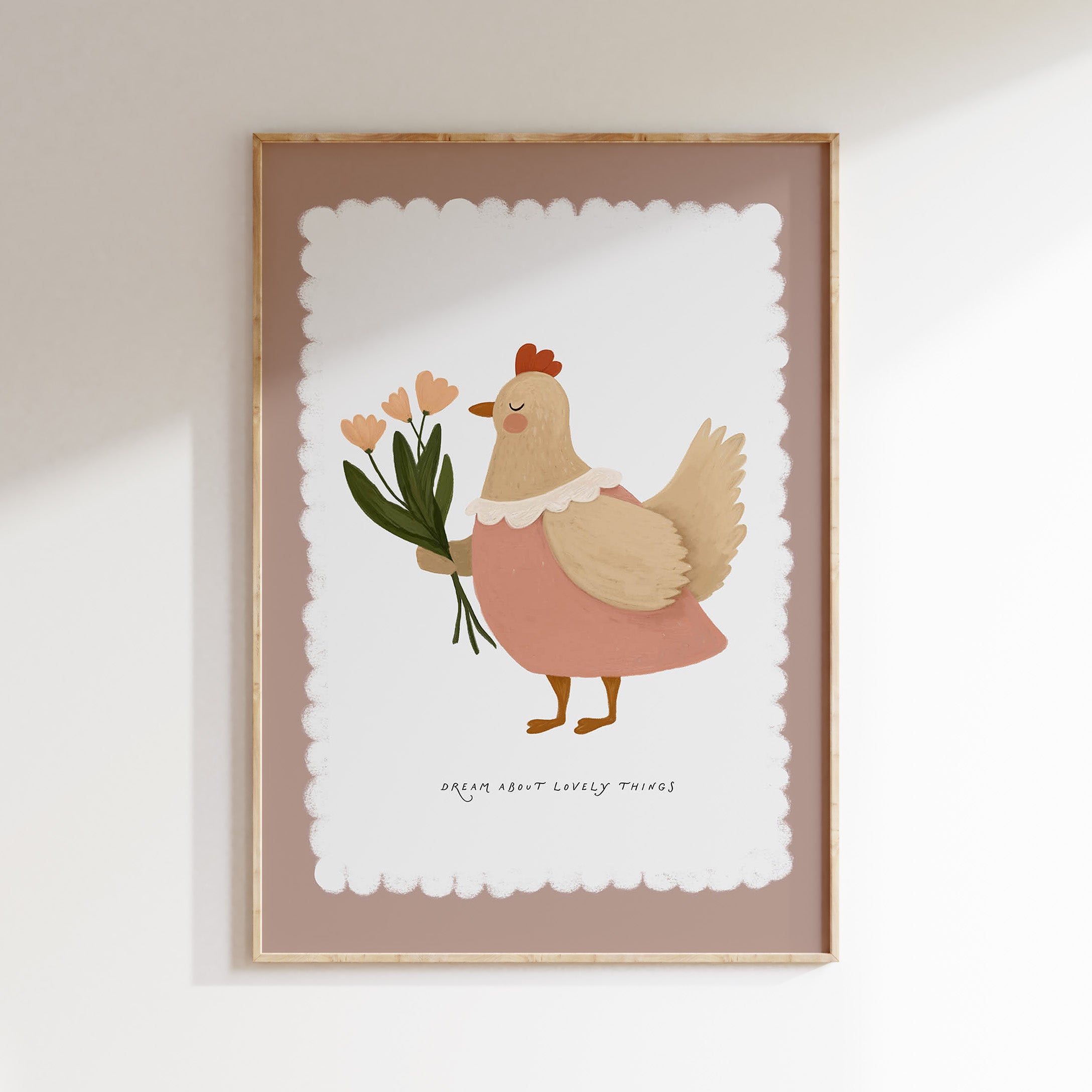 Kinderkamer print - Retro kip met bloemen