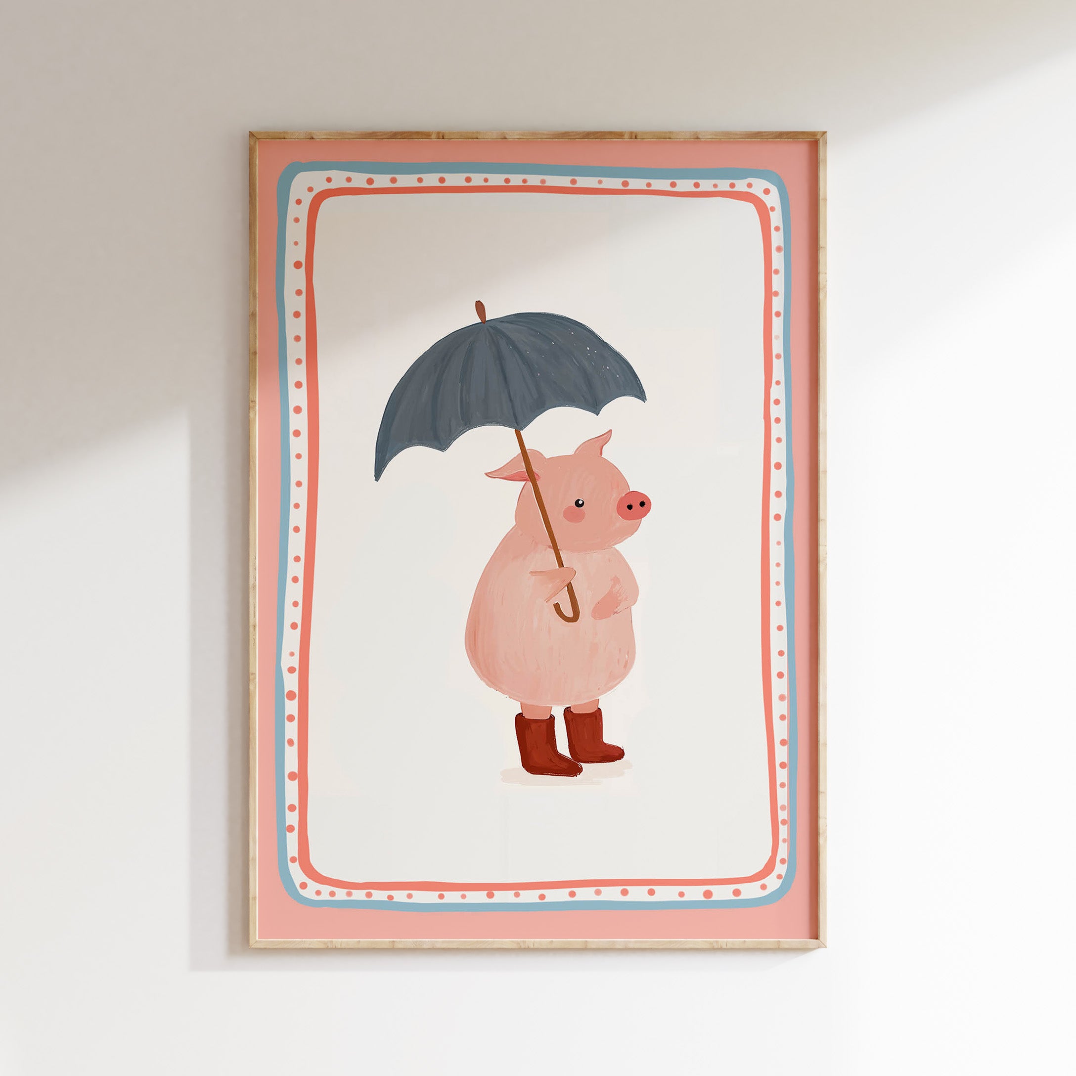 Children's room print - Pig with umbrella