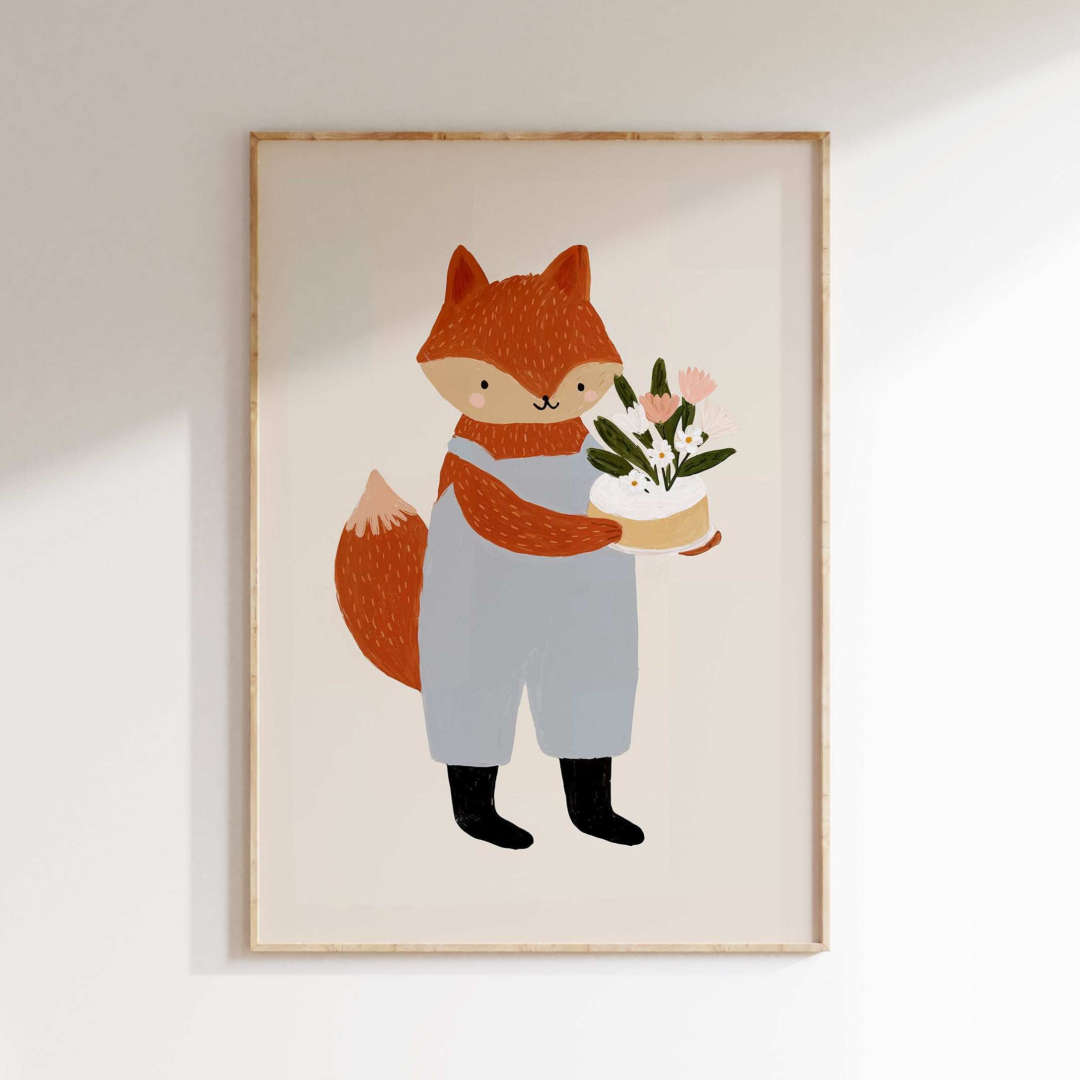 Kinderkamer print - Lieve Vos met Bloemen