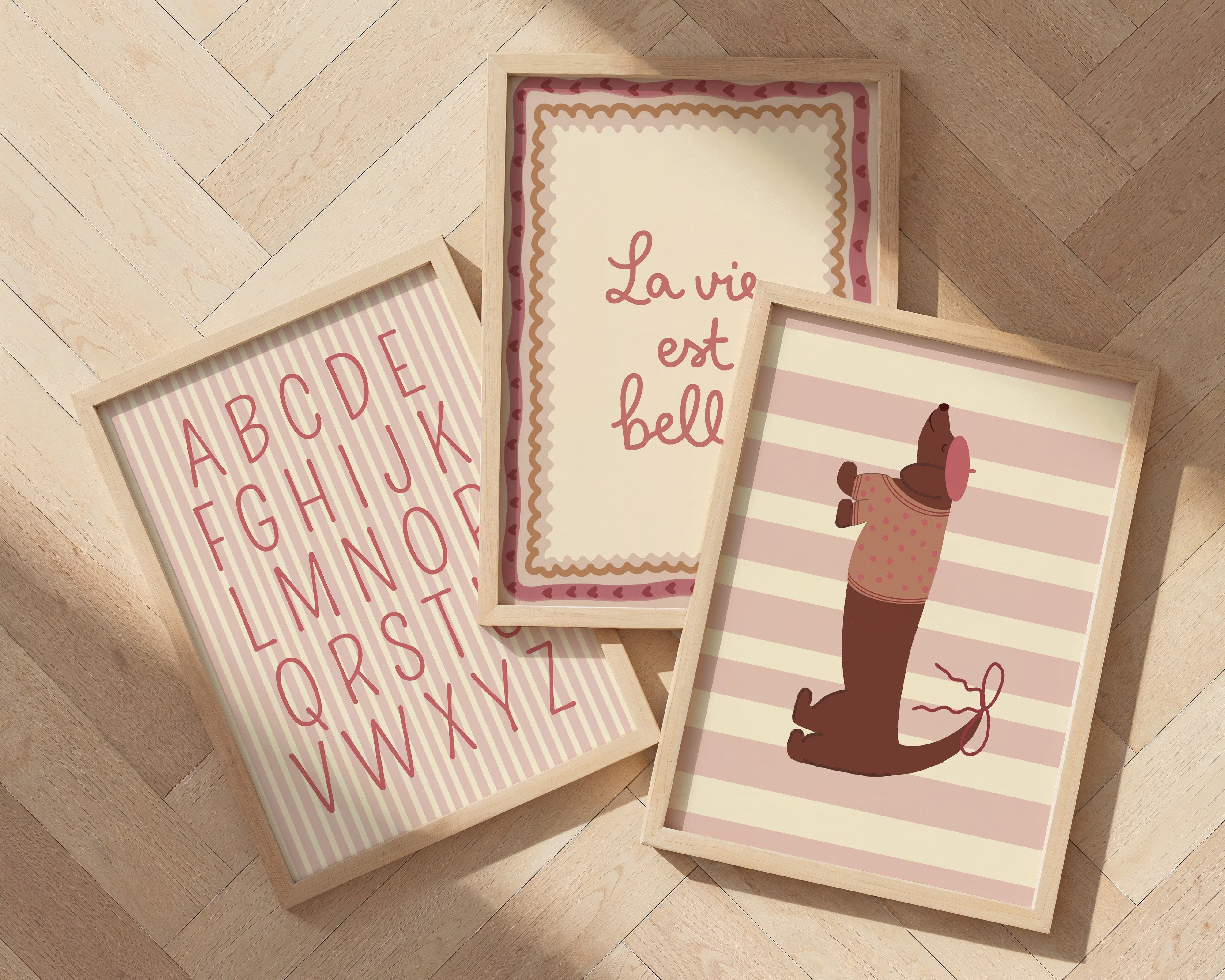 Kinderkamer print - Alfabet Gestreept roze