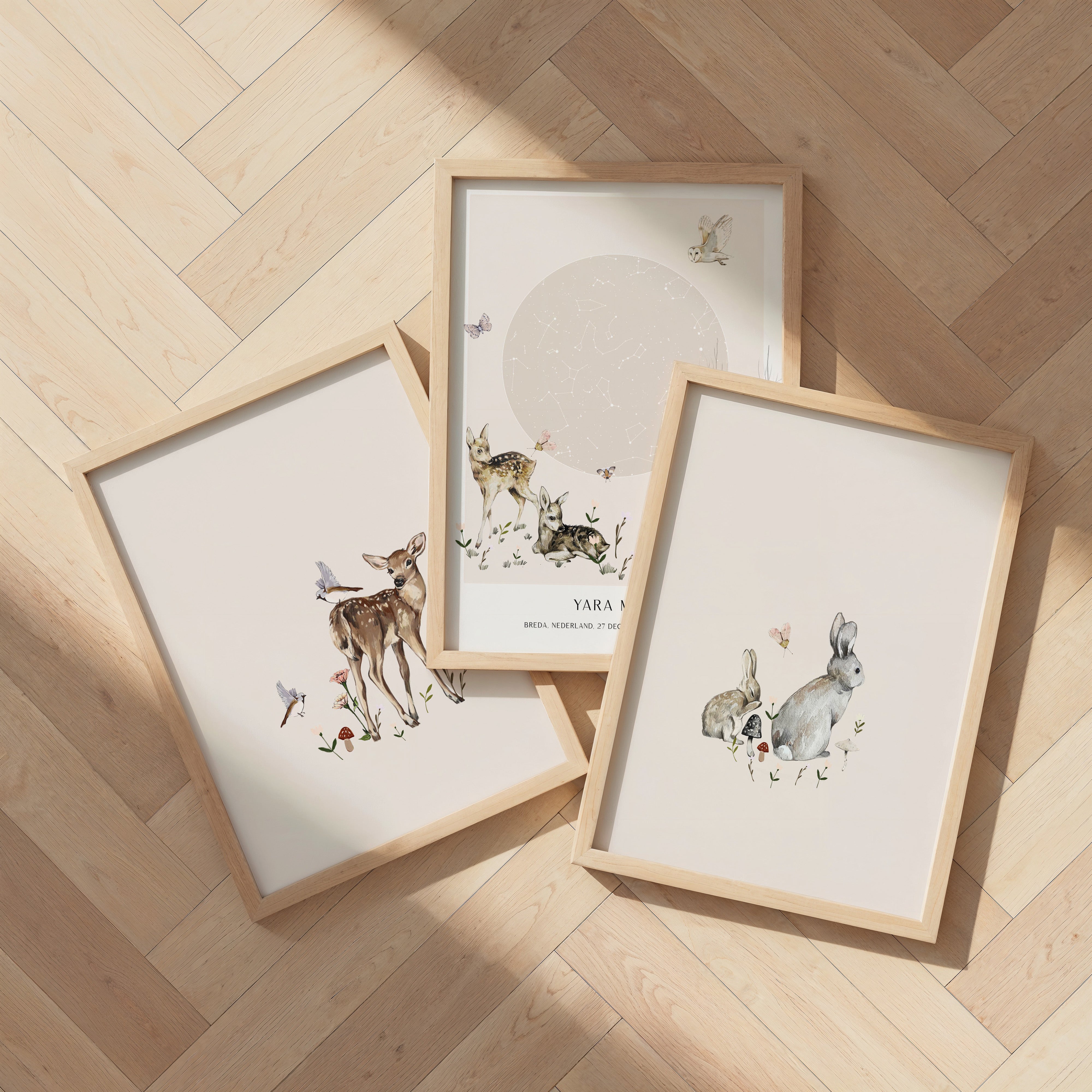 Kinderkamer poster - Haasjes in het bos | Bosdieren