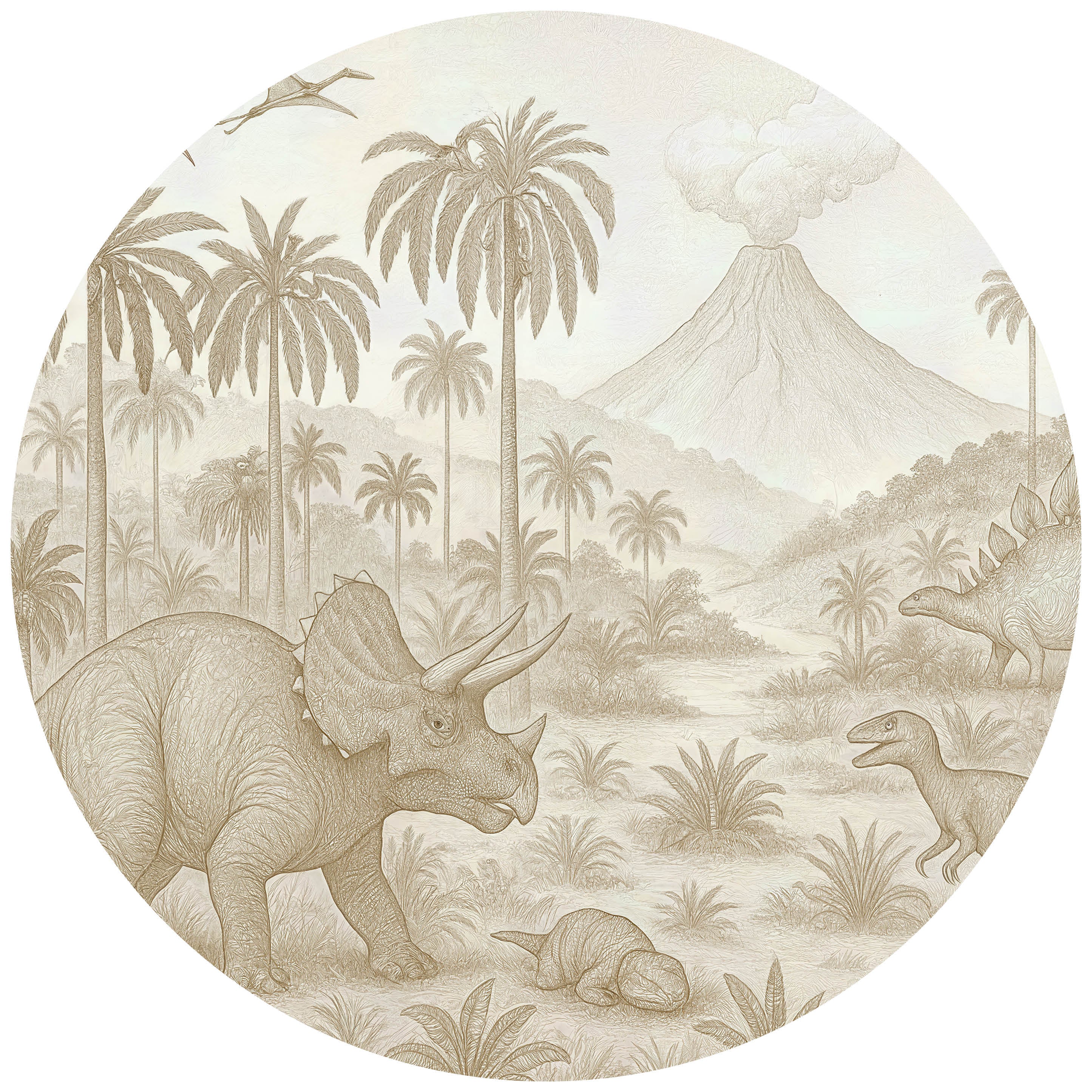 Behangcirkel - Dino wereld landschap