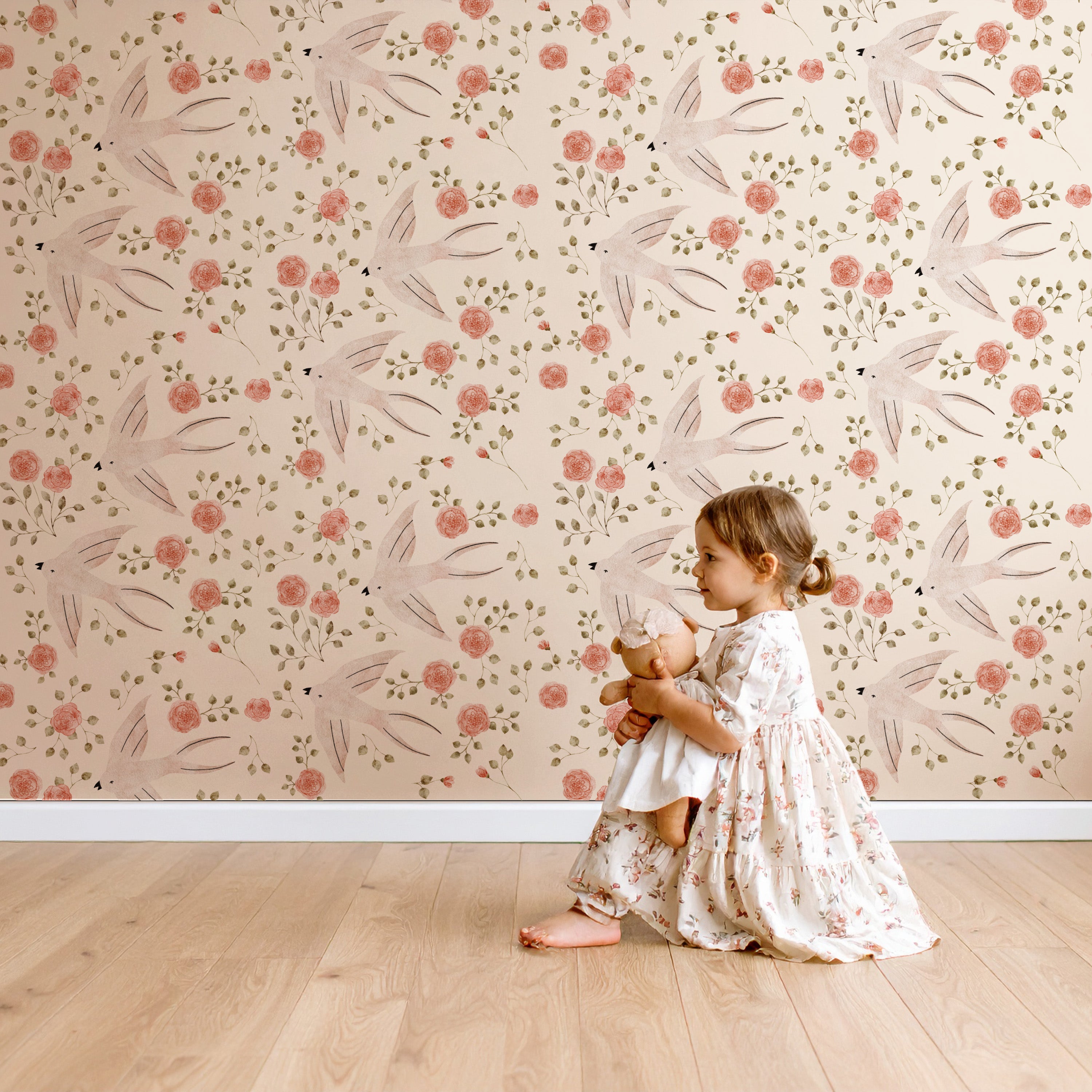 Wallpaper Rose Birds