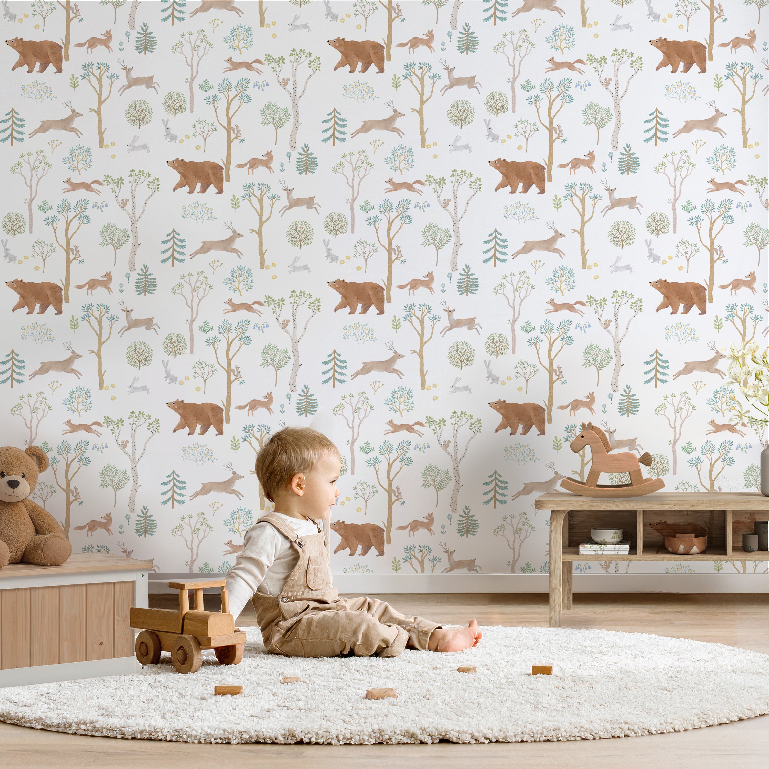 Forest Friends Wallpaper - white