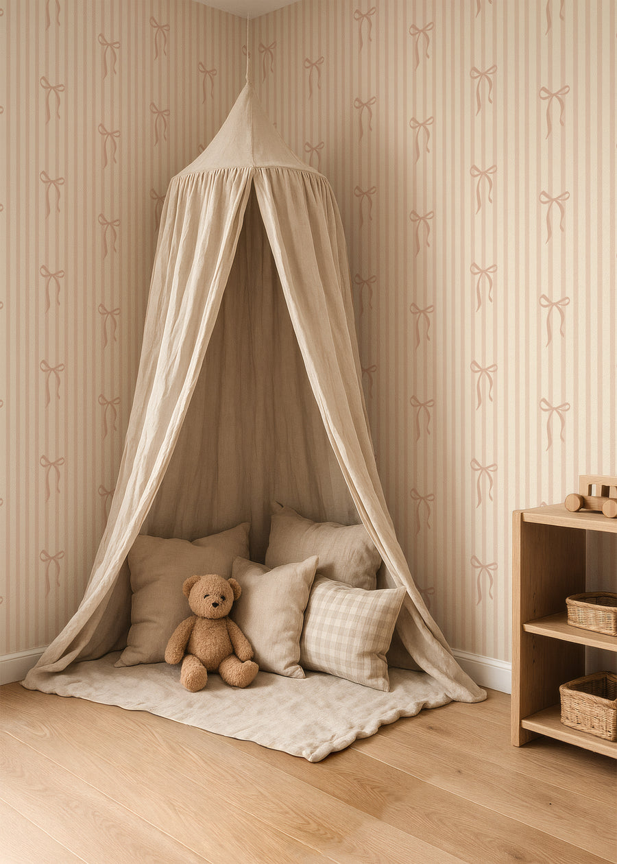Wallpaper Striped Bows - beige