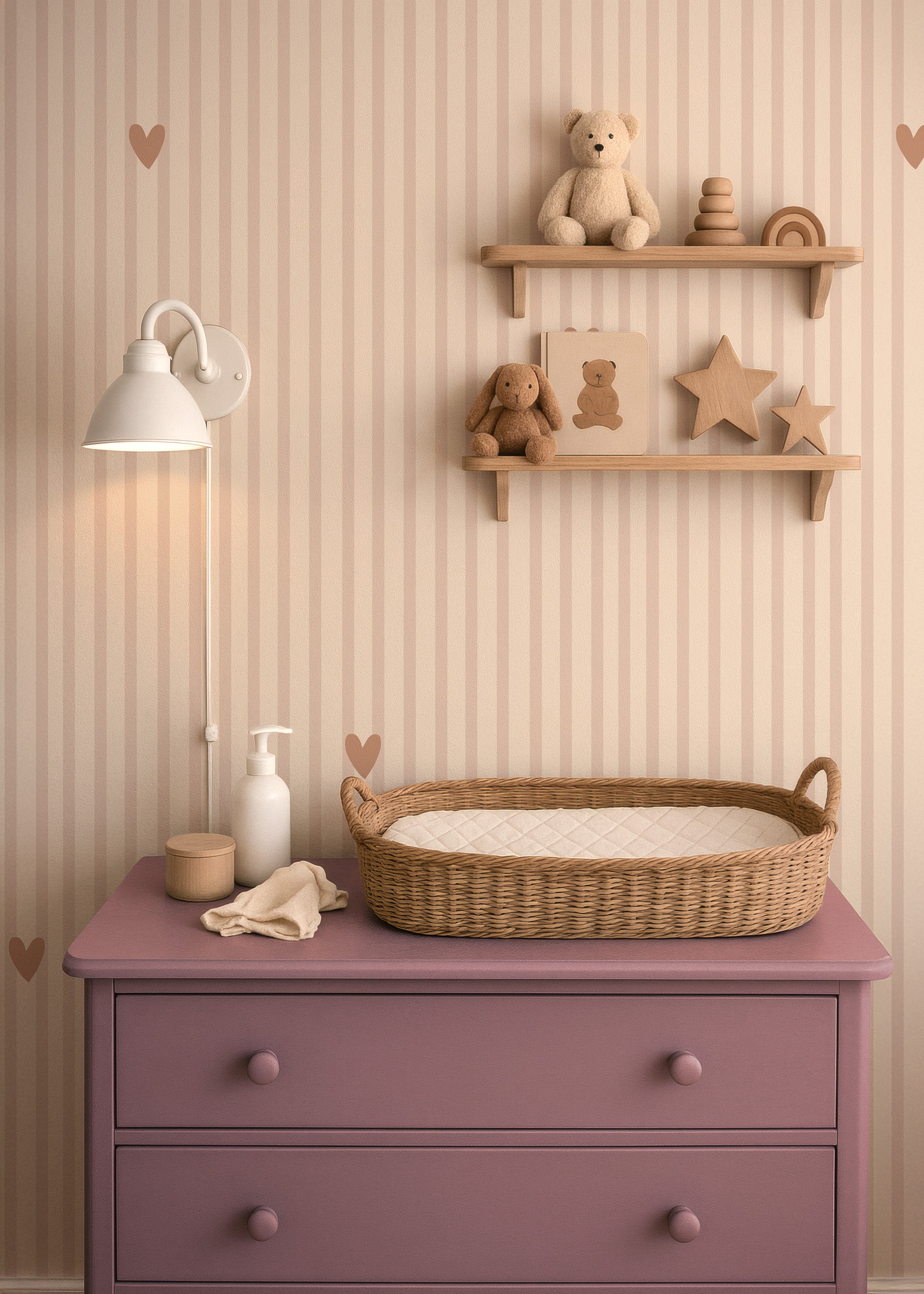 Behang Striped Hearts - beige